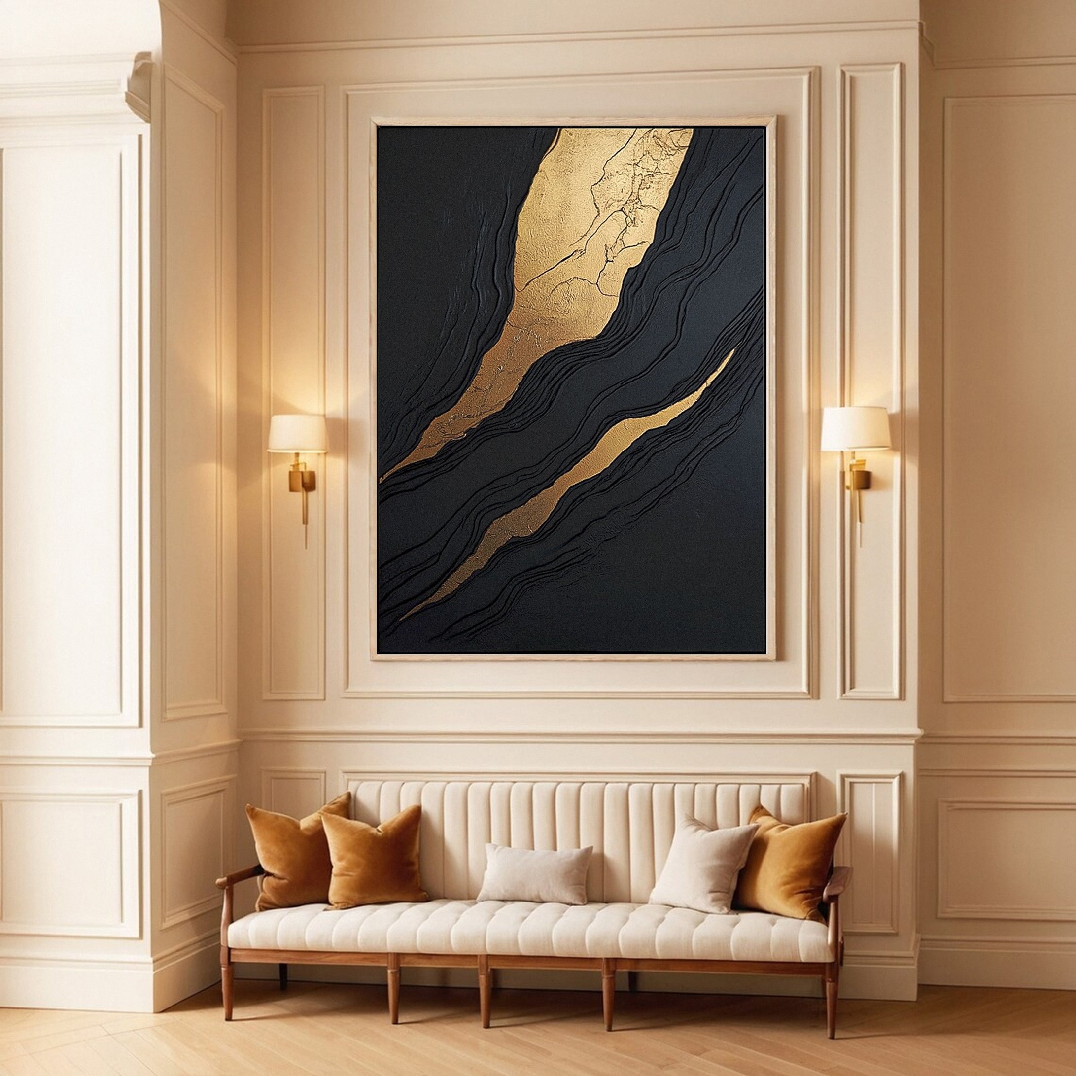 Luxury Textured Wall Art in Black and Gold for Upscale Interior Design #BM 128