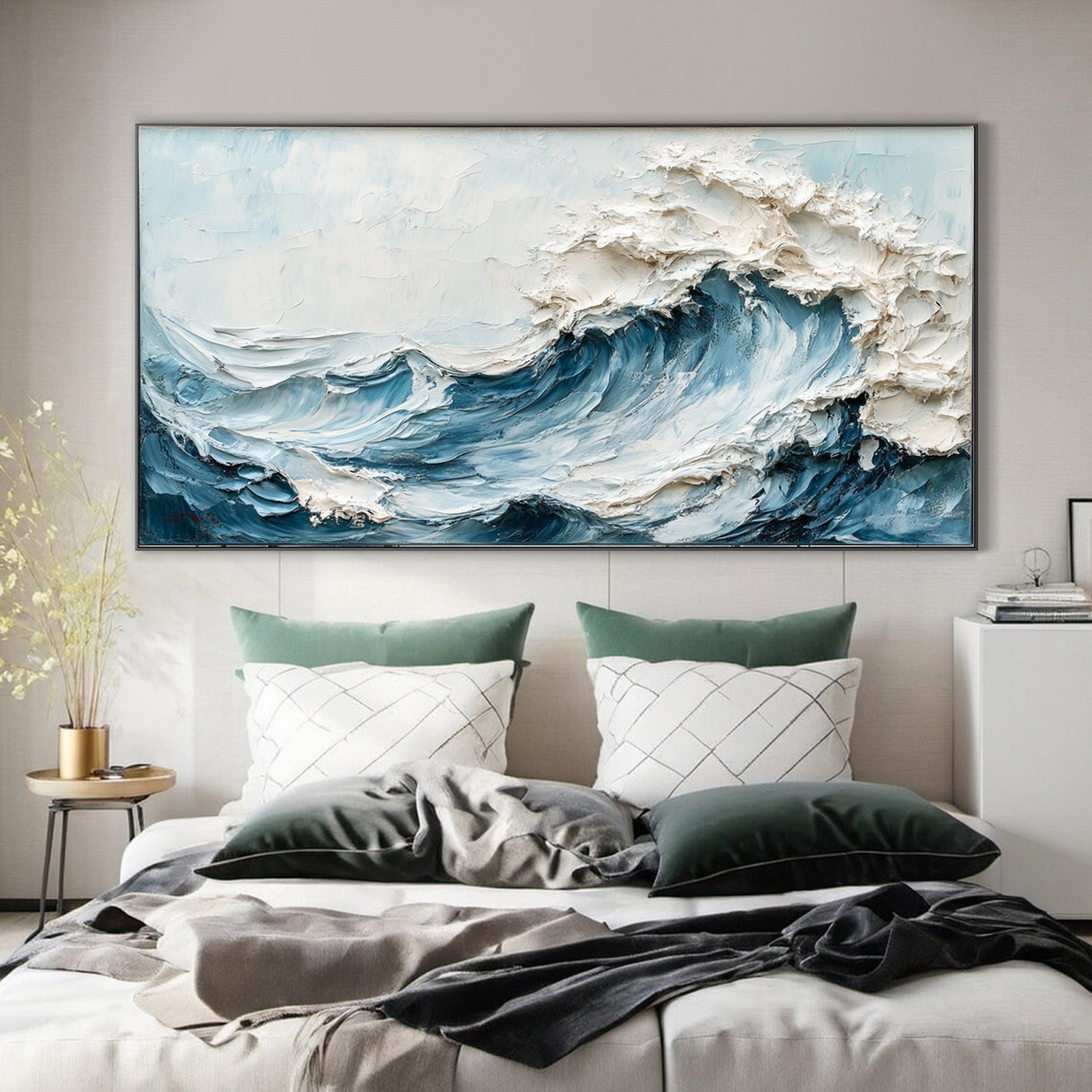 Marine Elegance Luxurious Blue Waves Oil Canvas for Modern Interiors #OP 008