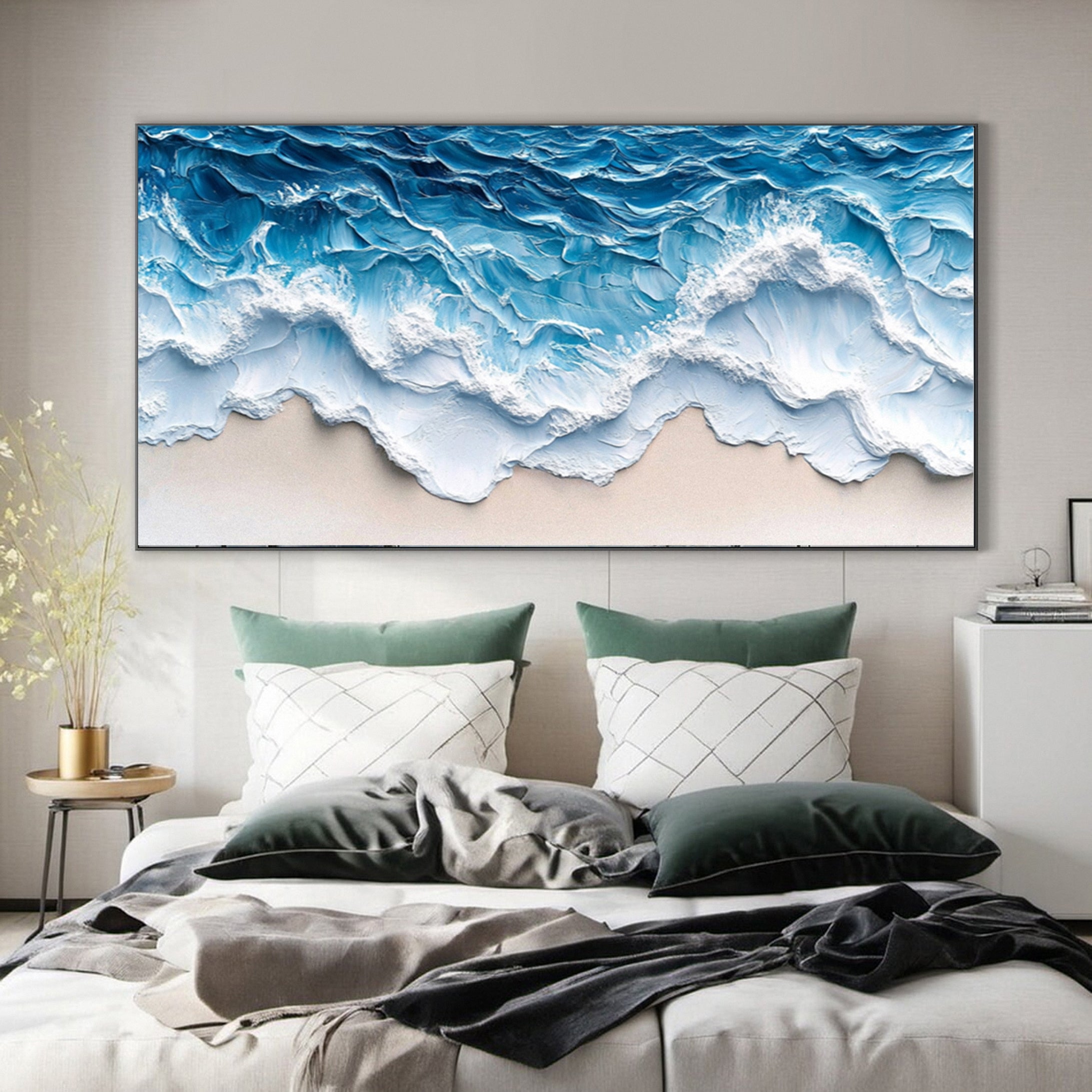 Large Abstract Seascape Canvas Textured Waves for Elegant Interiors #OP 023