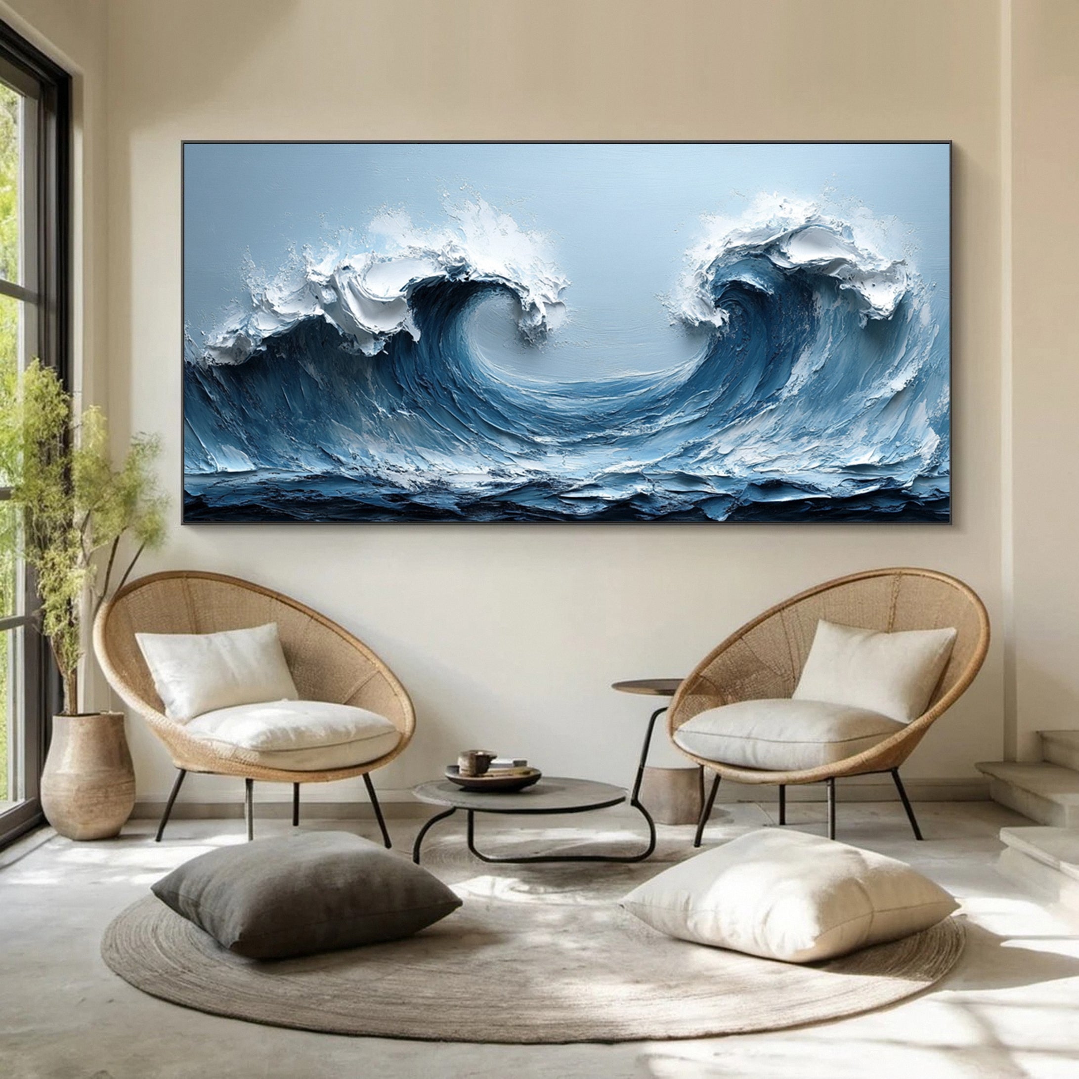 Large Abstract Seascape Canvas Textured Waves for Elegant Interiors #OP 019