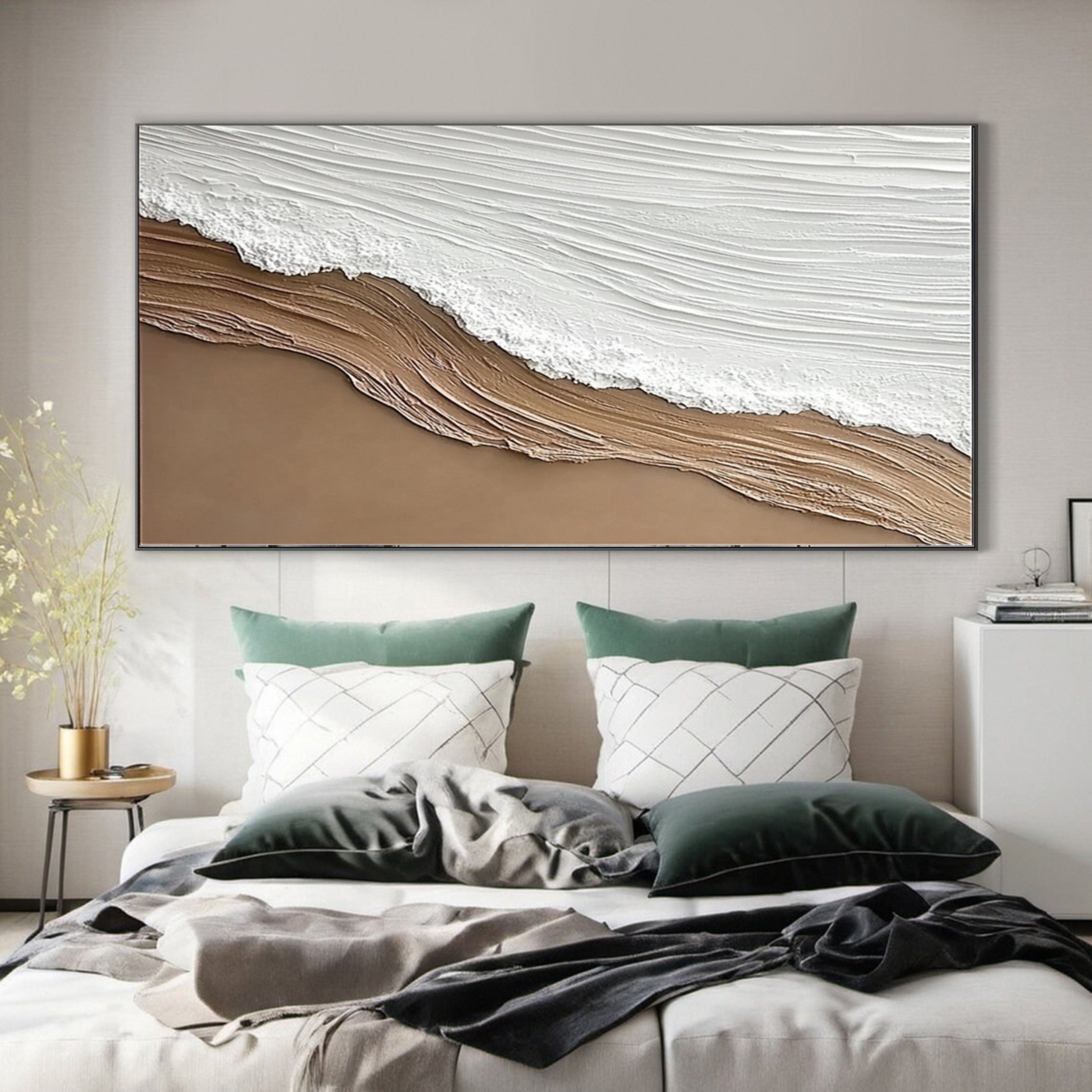 Coastal Serenity Textured Ocean Waves Oil Painting for Living Room #OP 003