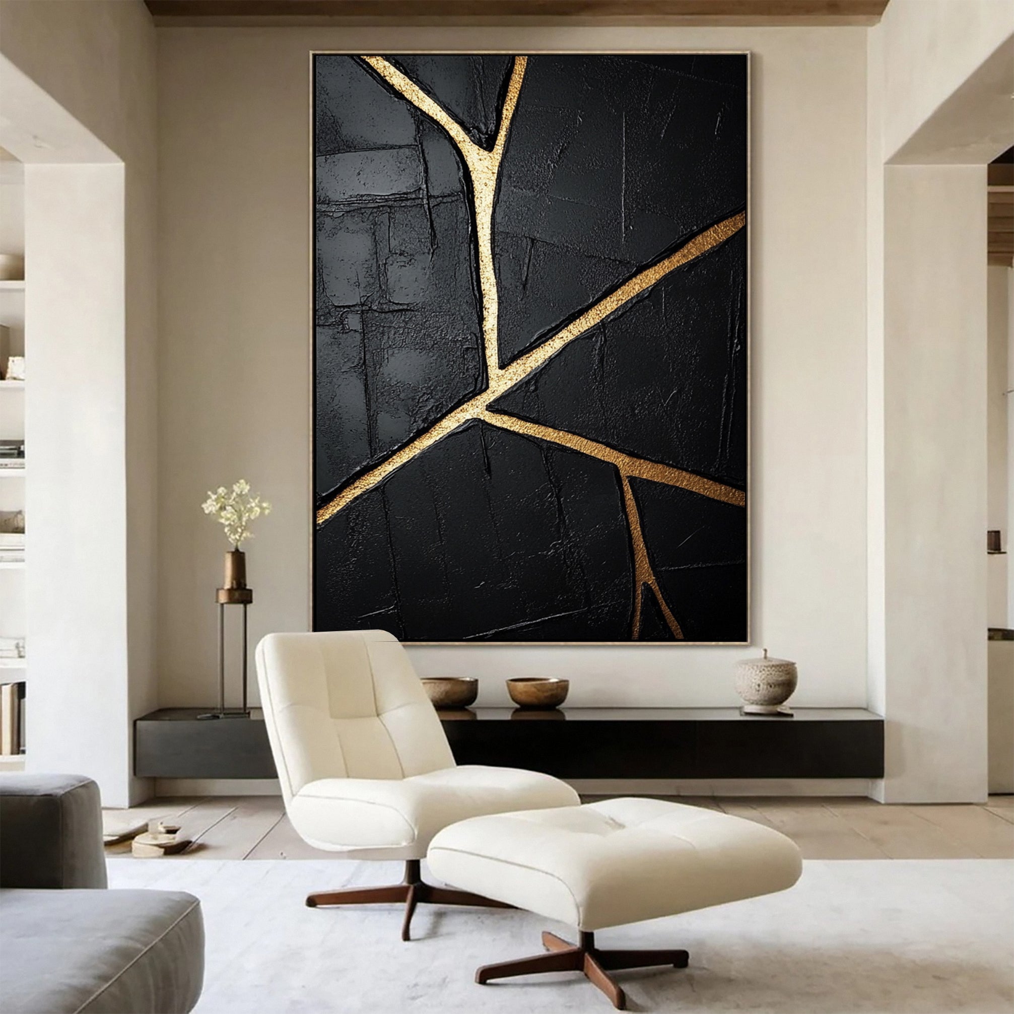 Luxury Textured Wall Art in Black and Gold for Upscale Interior Design #BM 110