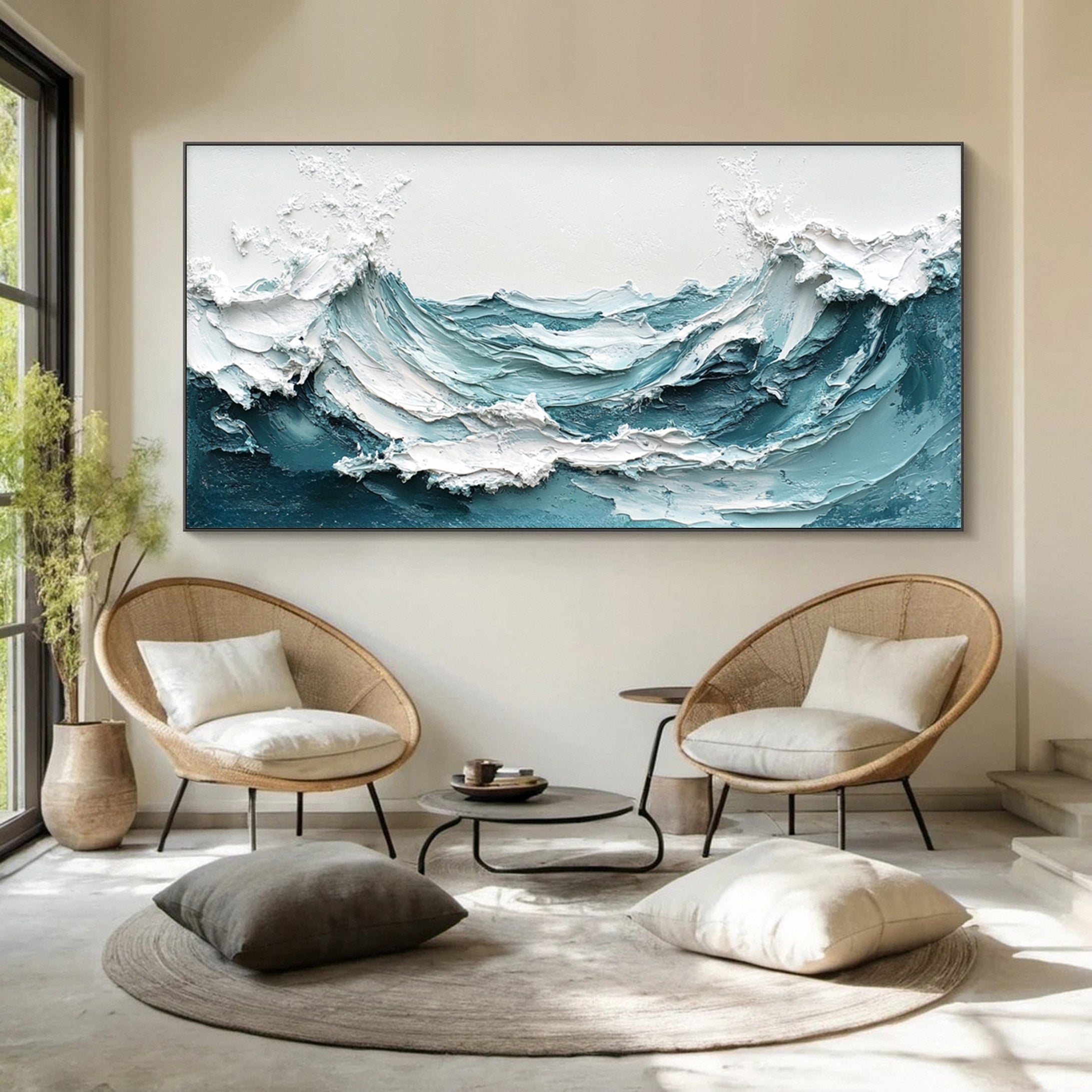 Marine Elegance Luxurious Blue Waves Oil Canvas for Modern Interiors #OP 009