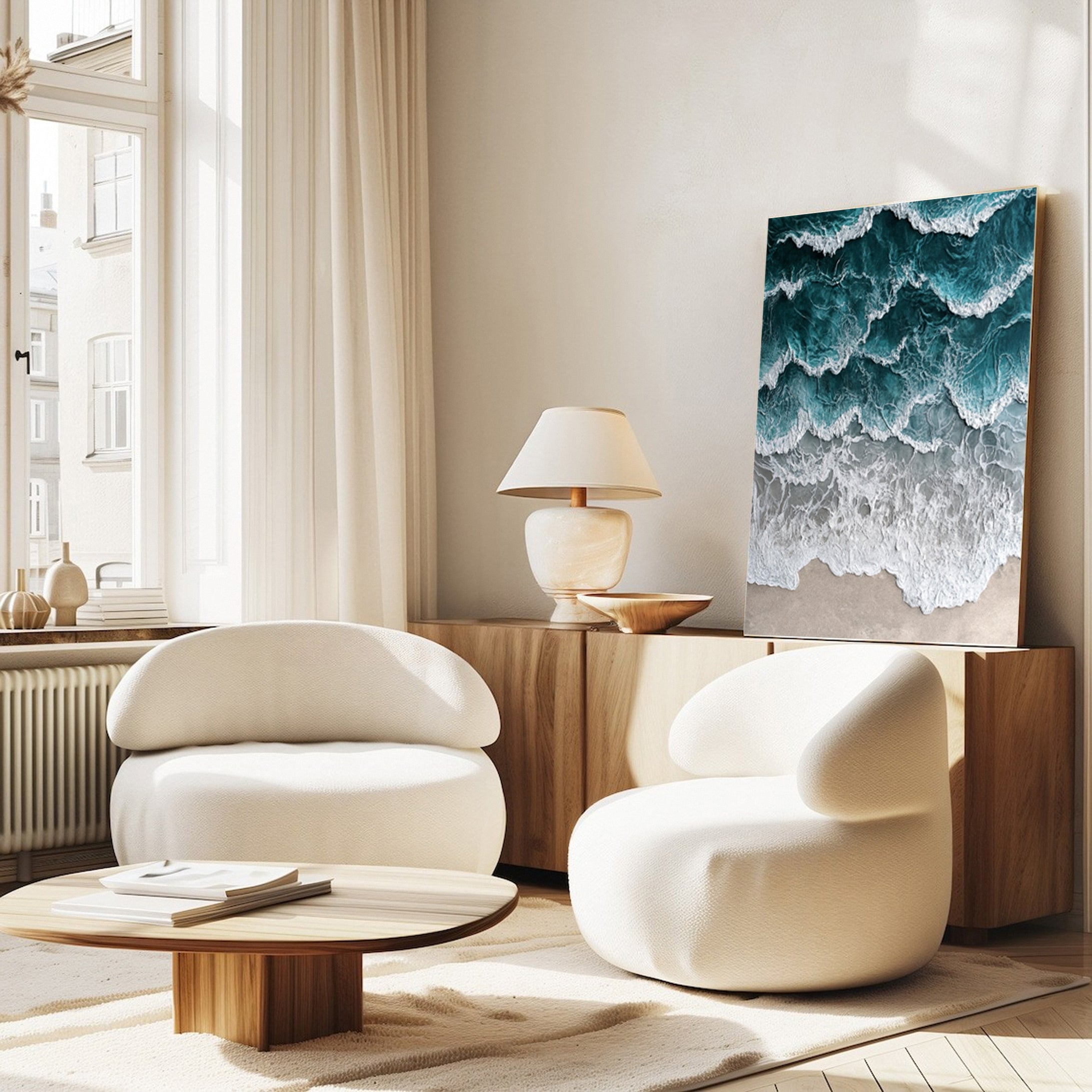 Large Abstract Seascape Canvas Textured Waves for Elegant Interiors #OP 026