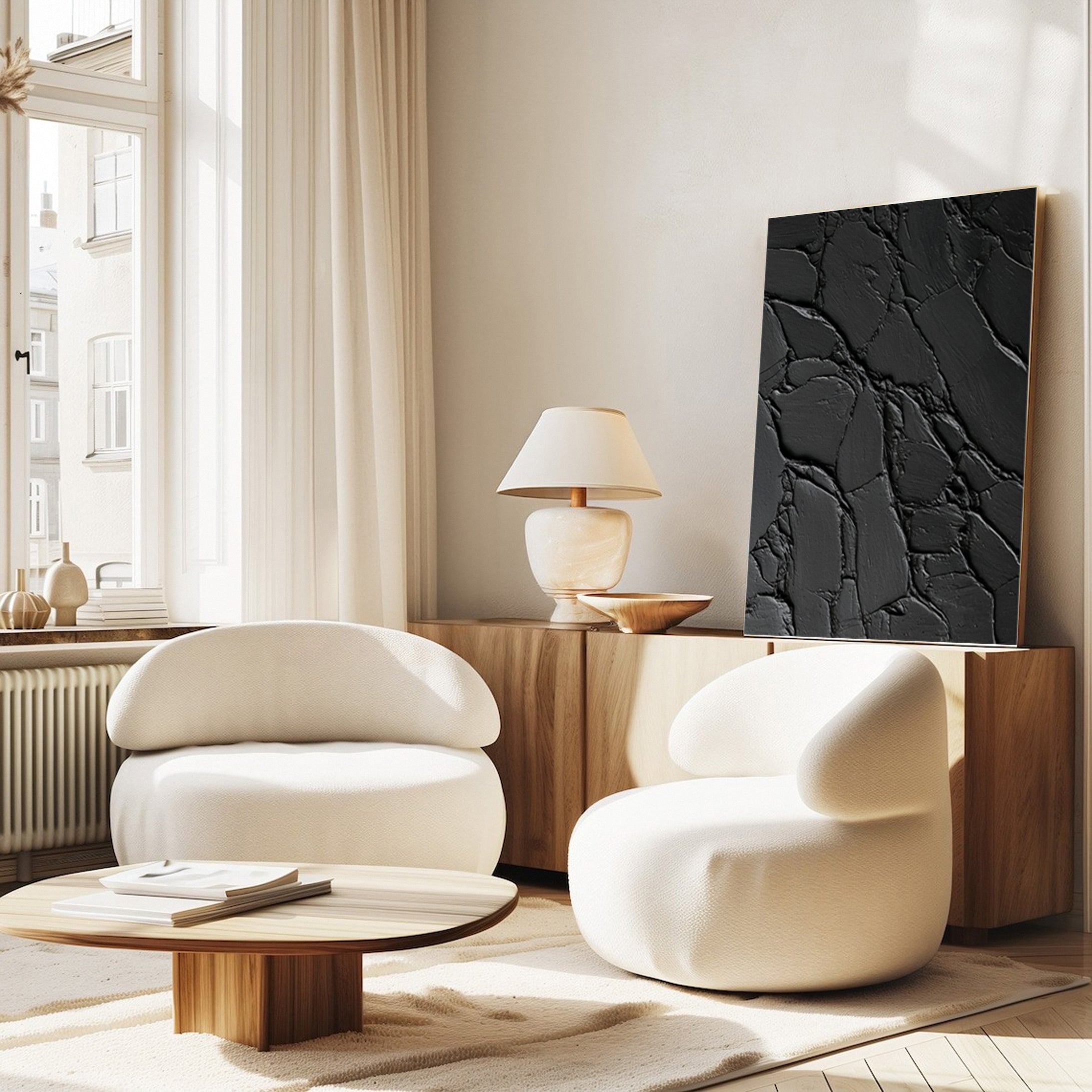 Monochrome Elegance Textured Black Abstract Wall Art #BM 119