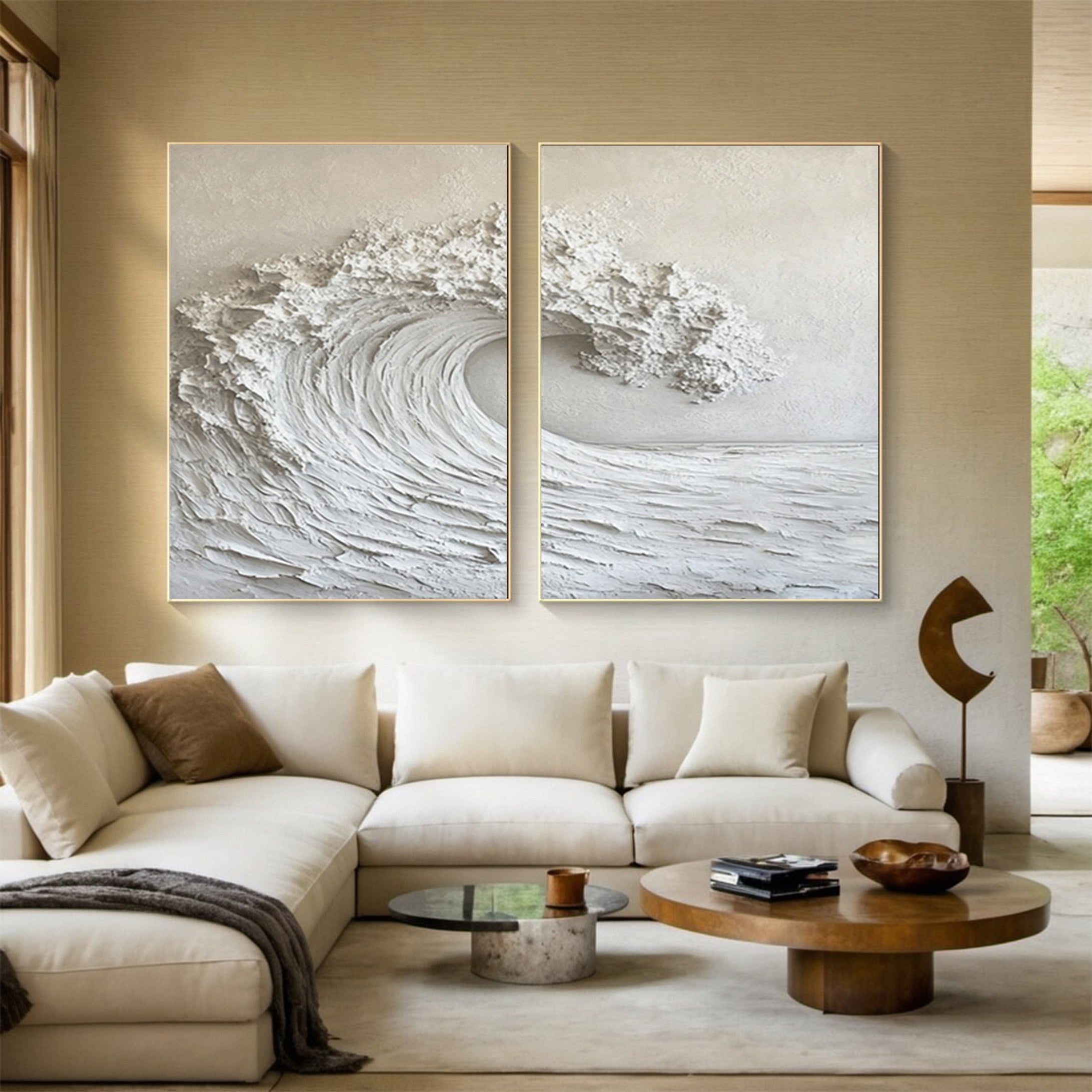 Modern Maritime Canvas Luxurious Textured Ocean Waves Art Set Of 2 #BBS 028
