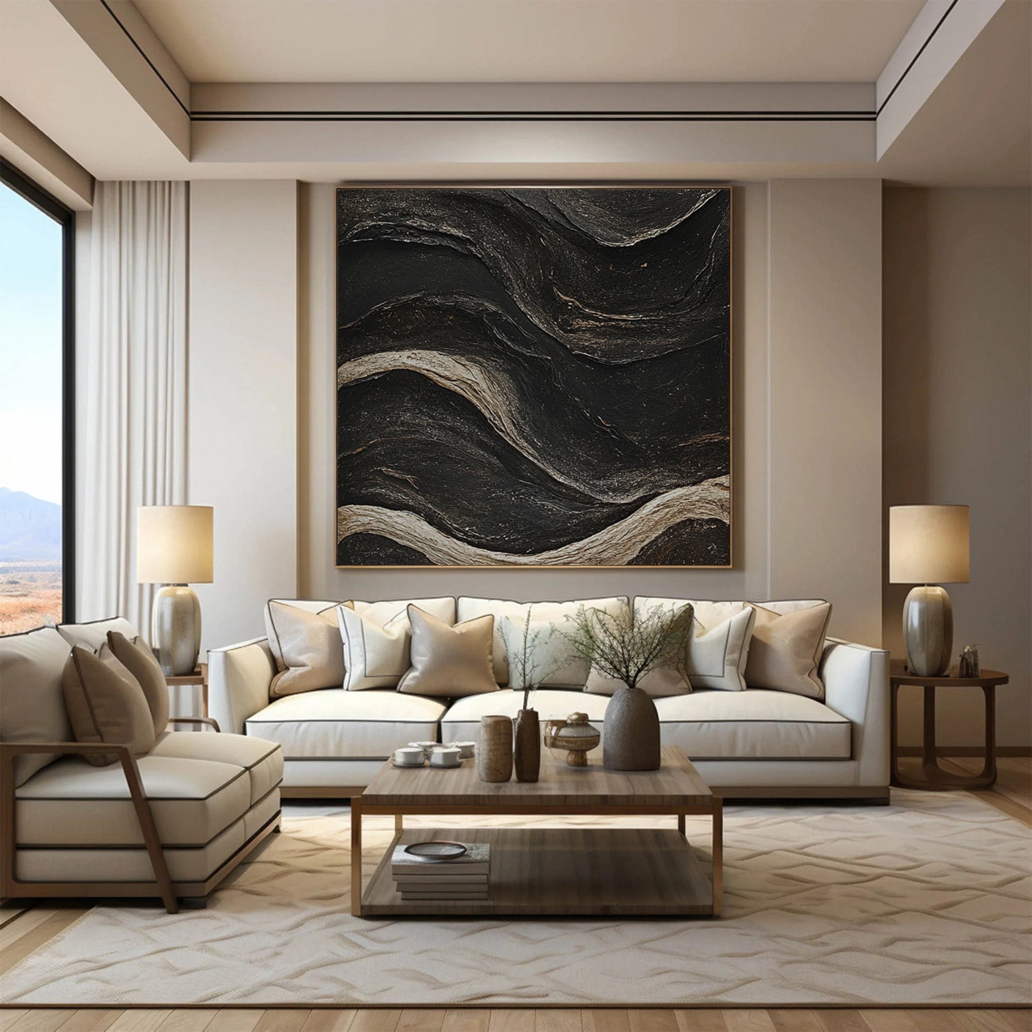Monochrome Elegance Textured Black Abstract Wall Art #BM 129