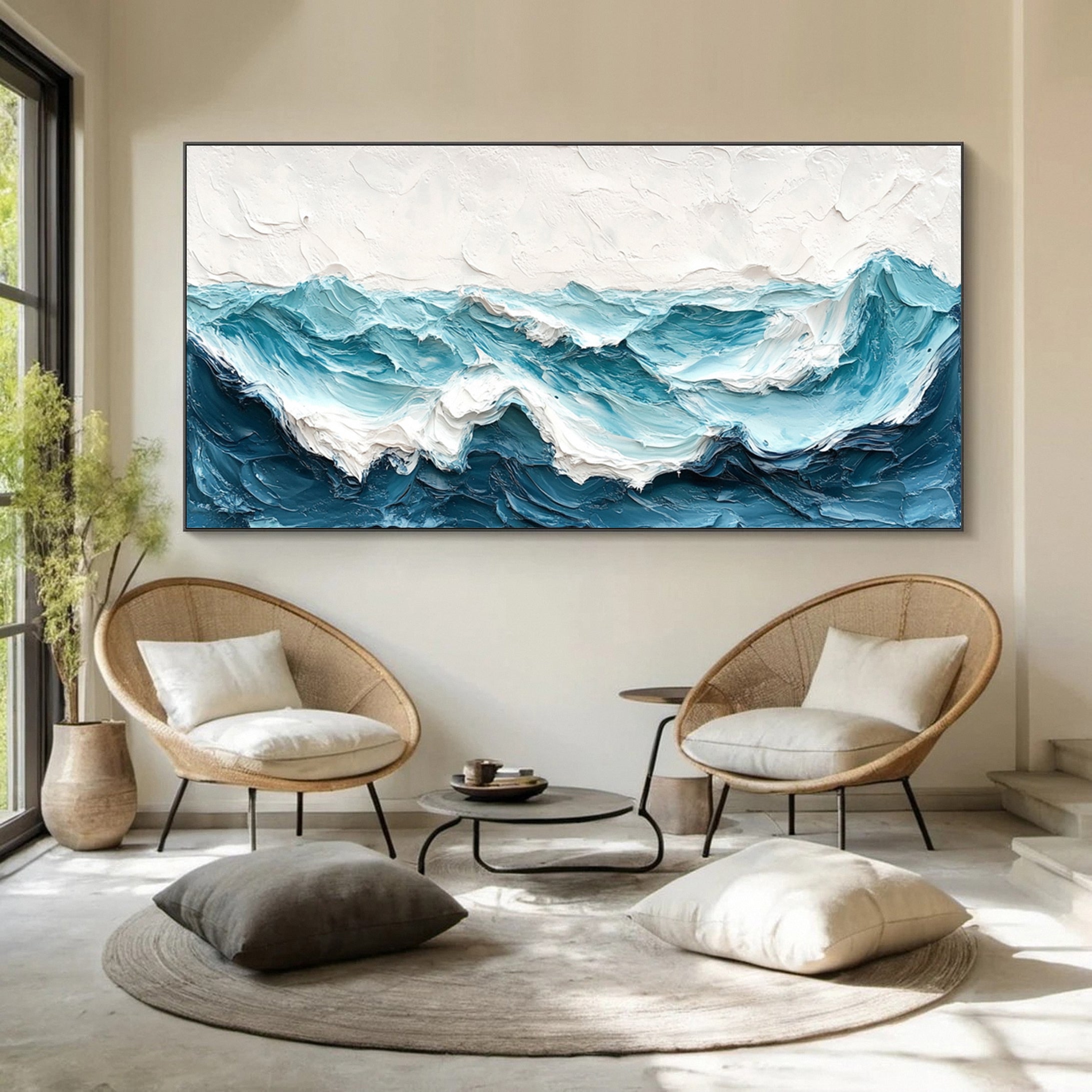 Large Abstract Seascape Canvas Textured Waves for Elegant Interiors #OP 021