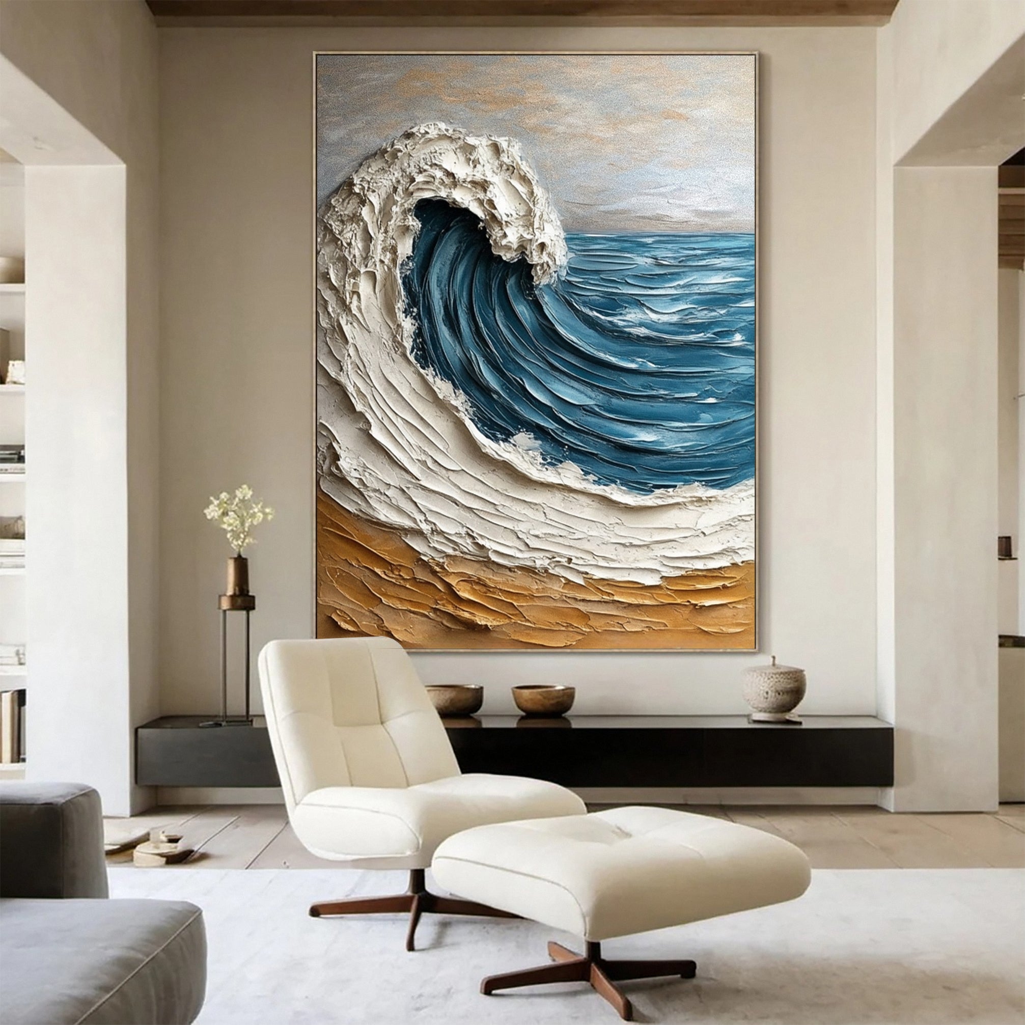 Luxury Ocean Wave Art with 3D Textured Finish for Upscale Homes #OP 044