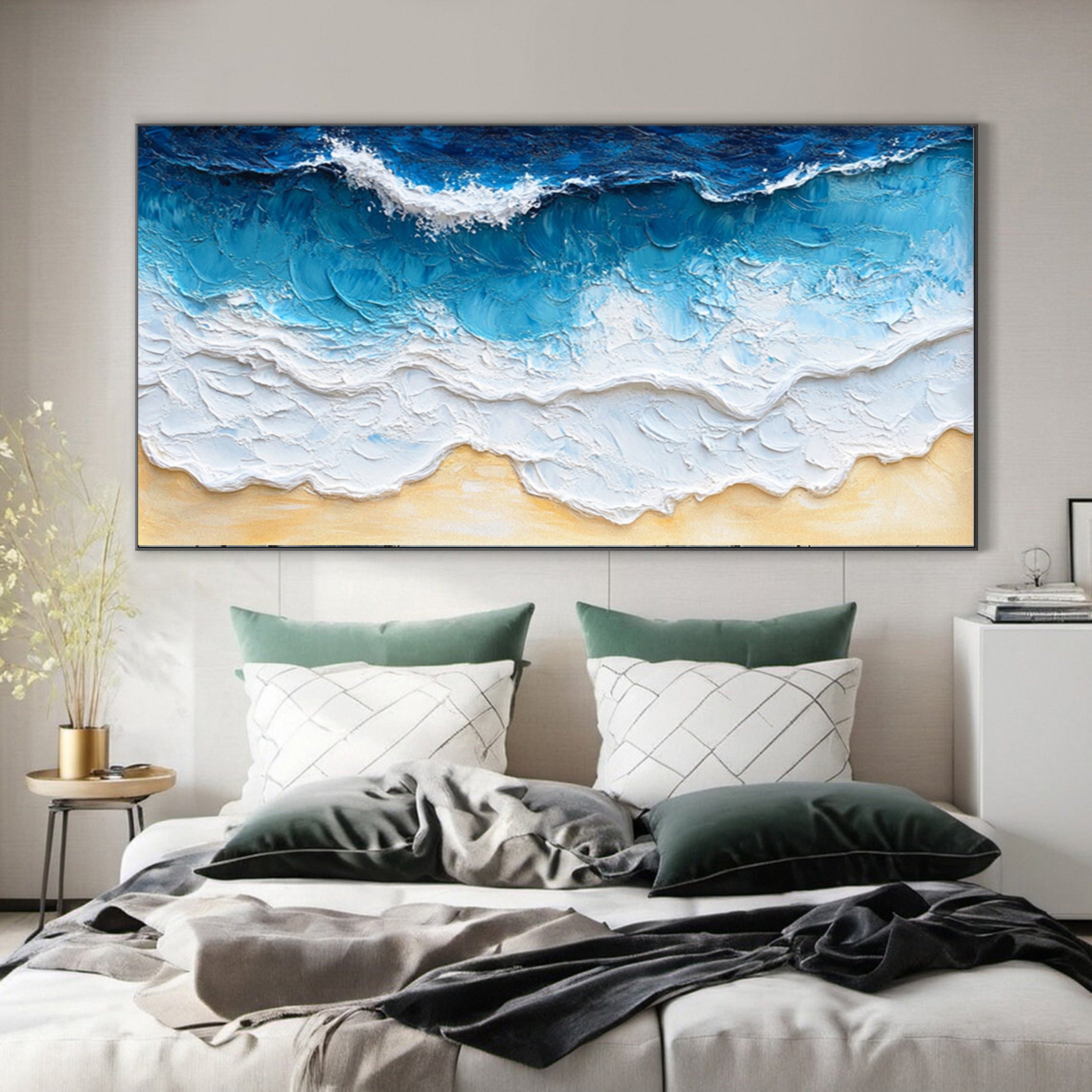 Large Abstract Seascape Canvas Textured Waves for Elegant Interiors #OP 022