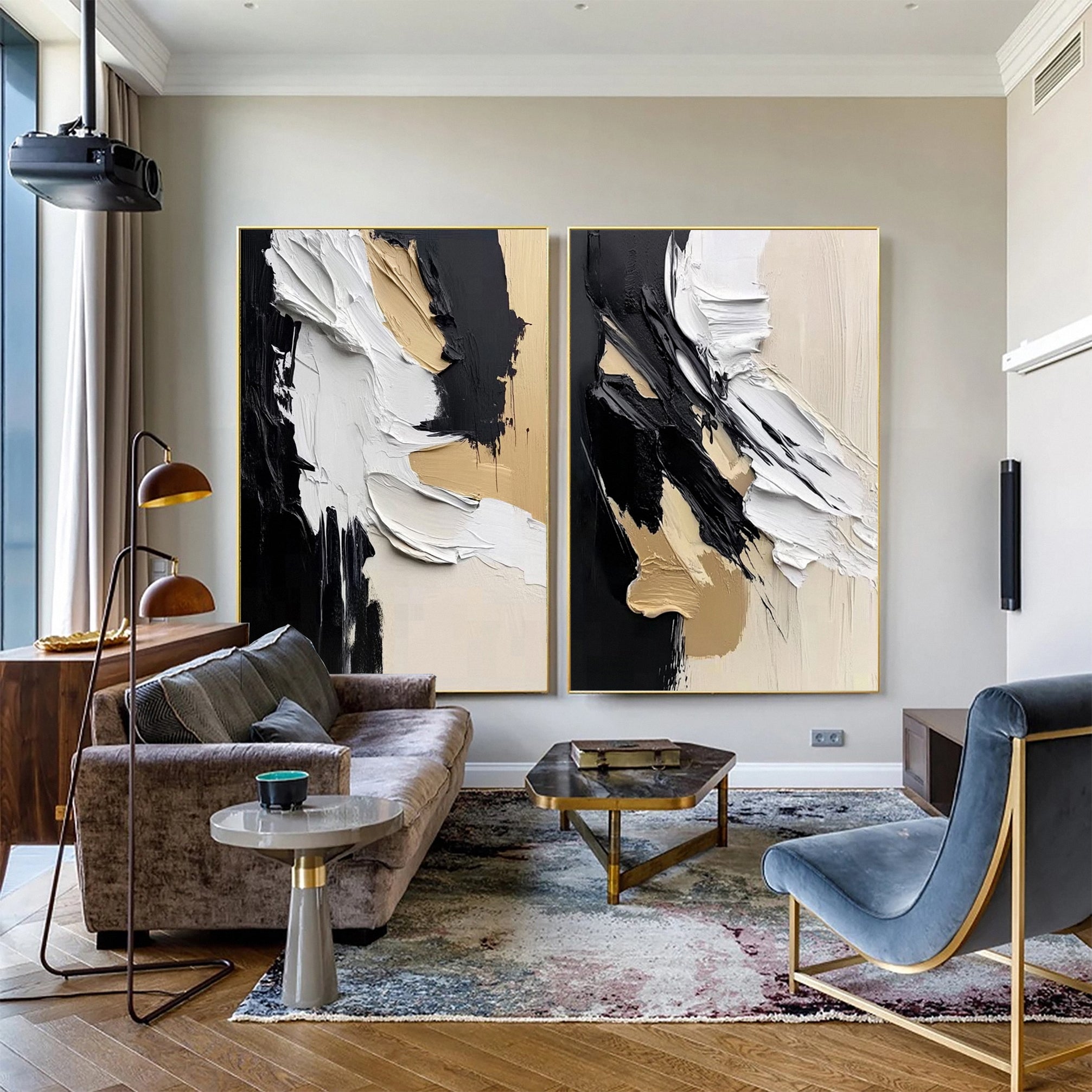 Modern Art Canvas Bold Textures and Metallic Gold Accents Set Of 2 #BBS 027