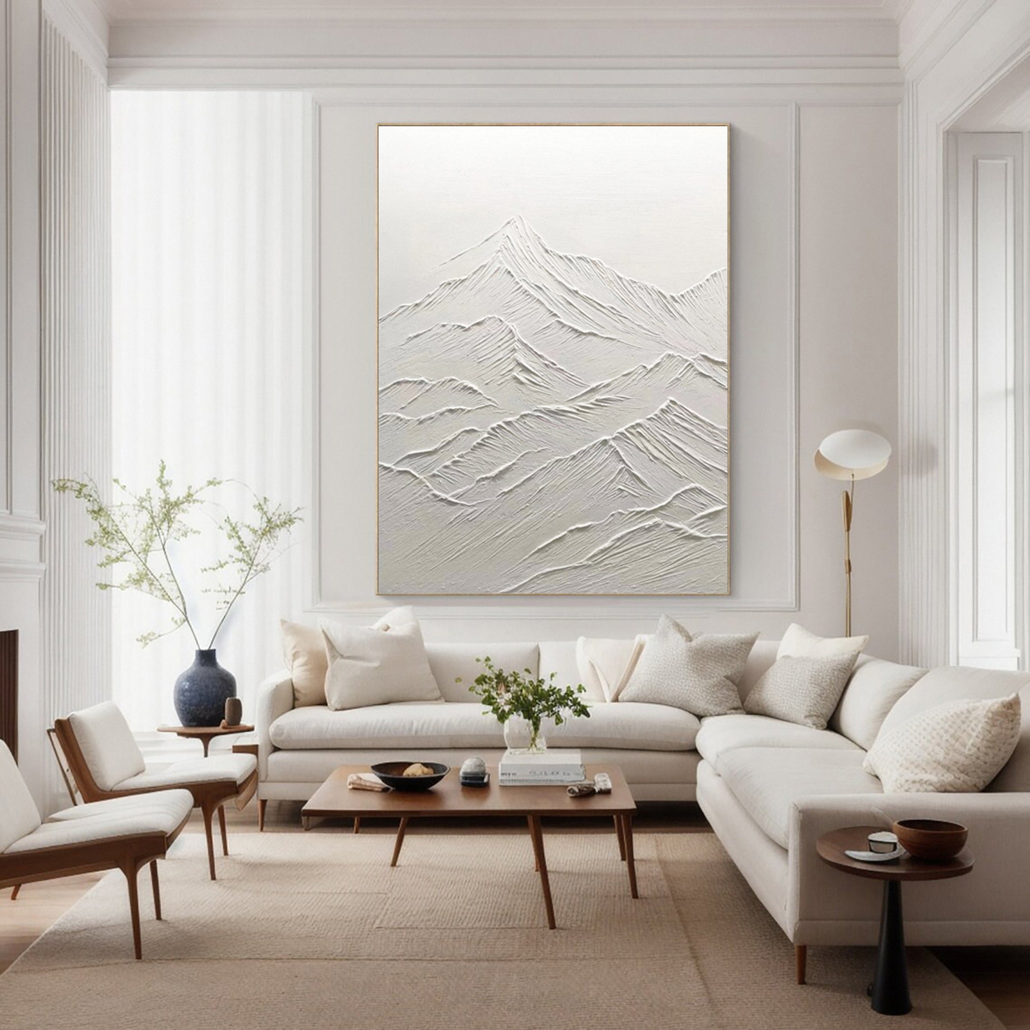 Modern Abstract Canvas with Textured White Ridges and Valleys #BGA 344