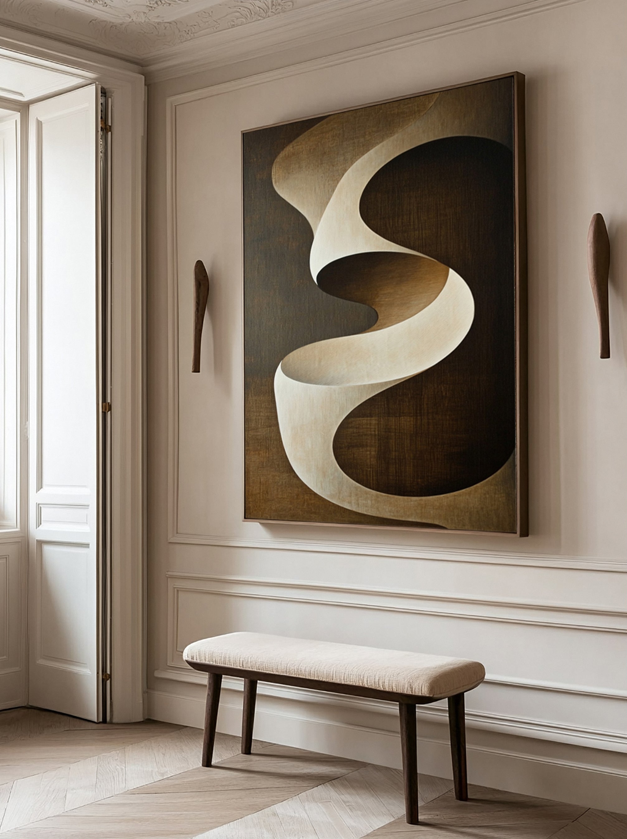 Quiet Motion: Minimalist Abstract with Gentle Brown Swirl #BGA 296