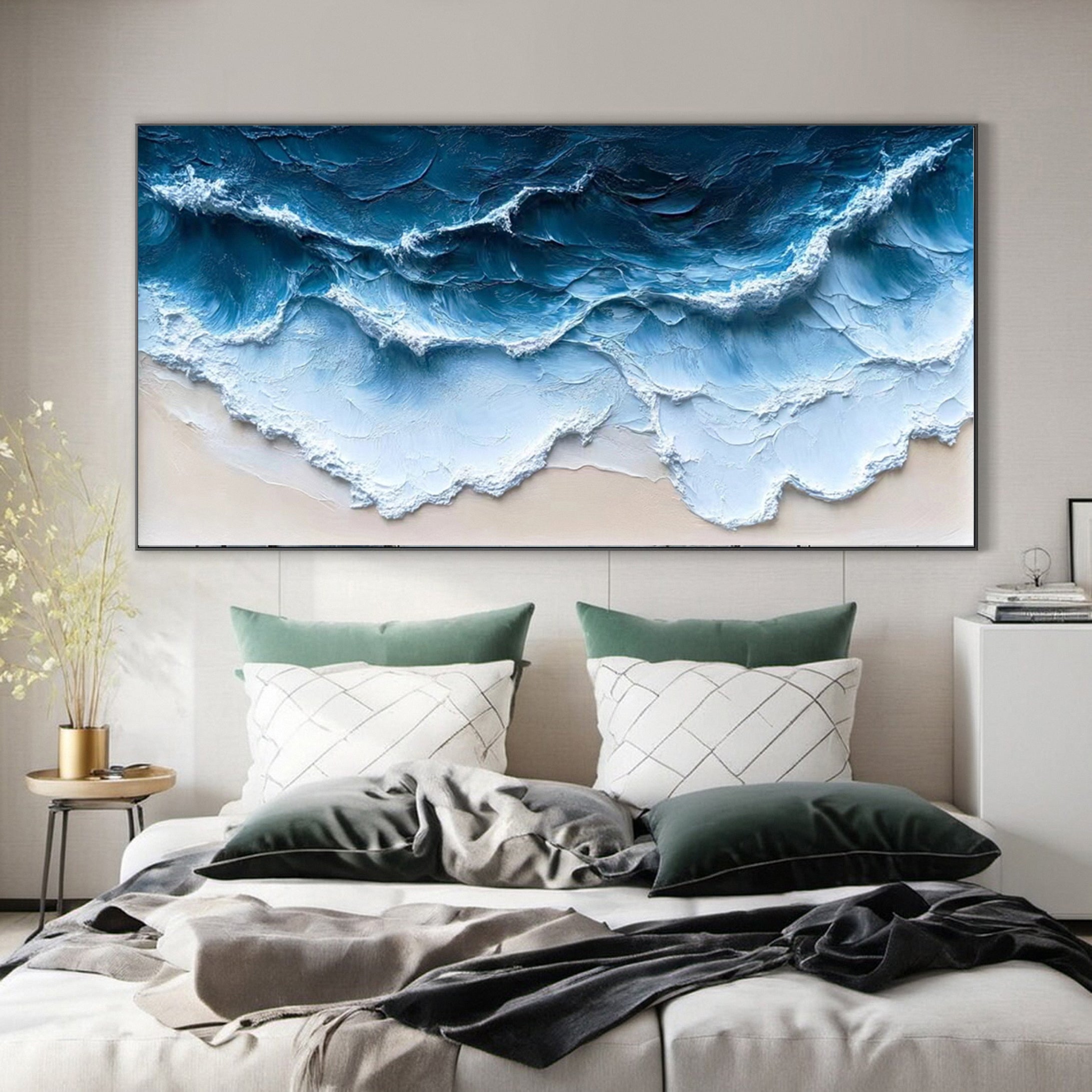 Coastal Serenity Textured Ocean Waves Oil Painting for Living Room #OP 004