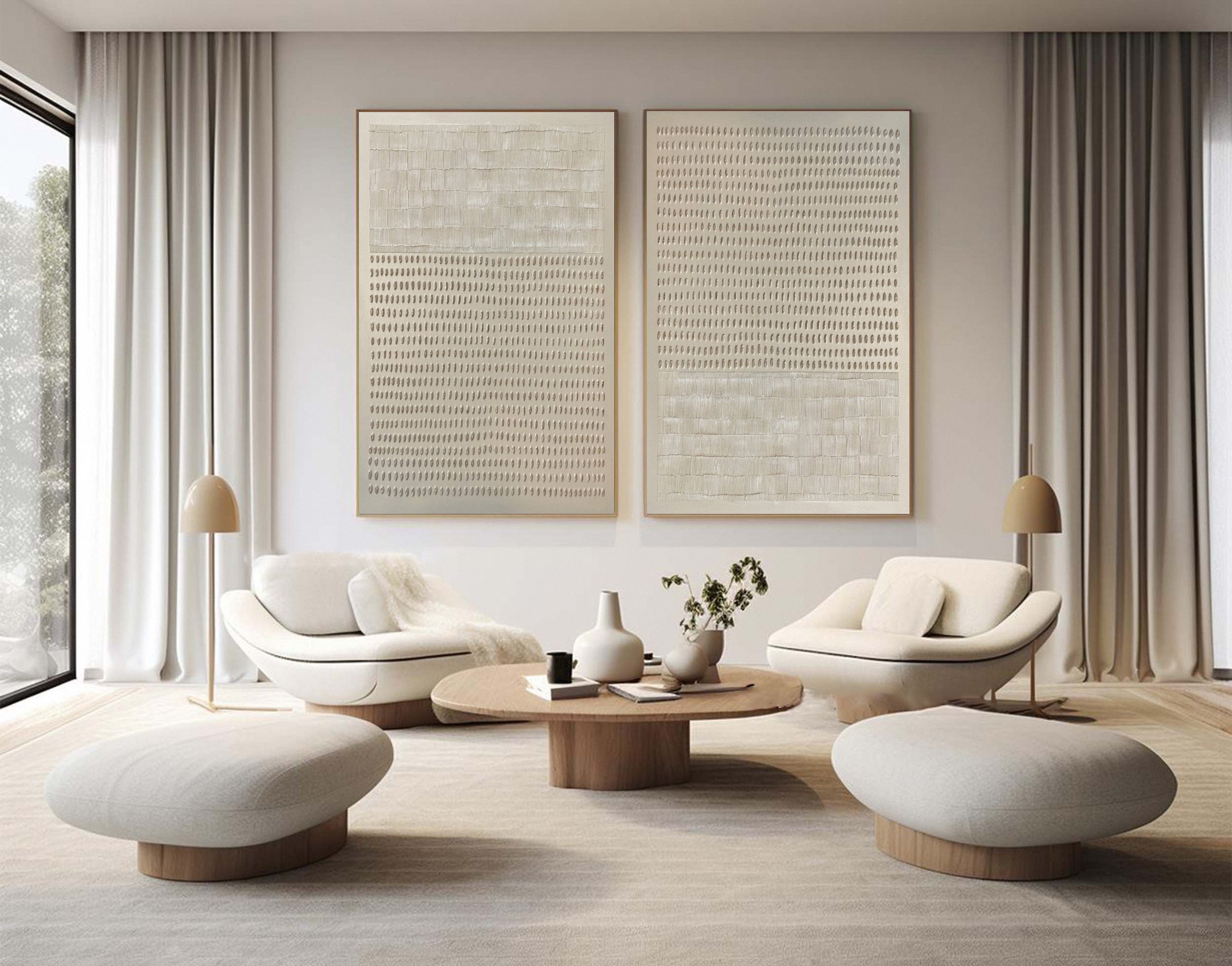 Abstract Neutral Diptych with Repeated Tactile Strokes #BGA 293