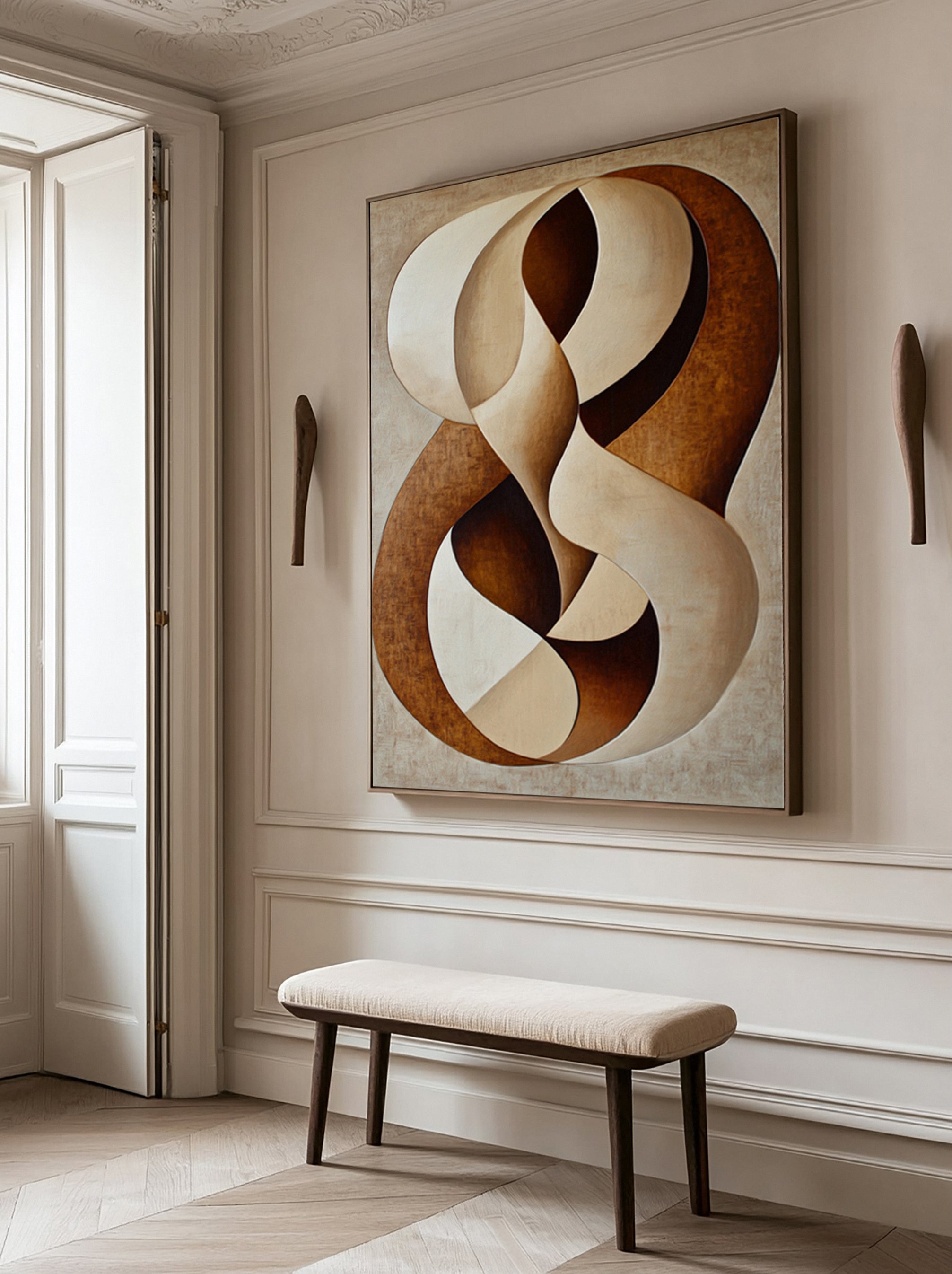 Neutral Flow: Modern Abstract with Interlocking Organic Shape #BGA 295