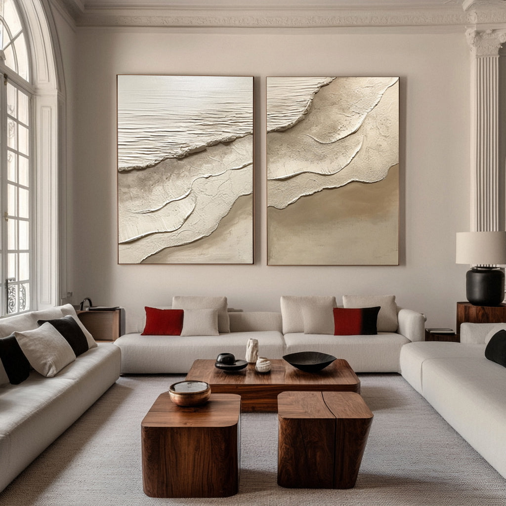 Contemporary Neutral Beach Art with Textured Sand and Water #BGA 301
