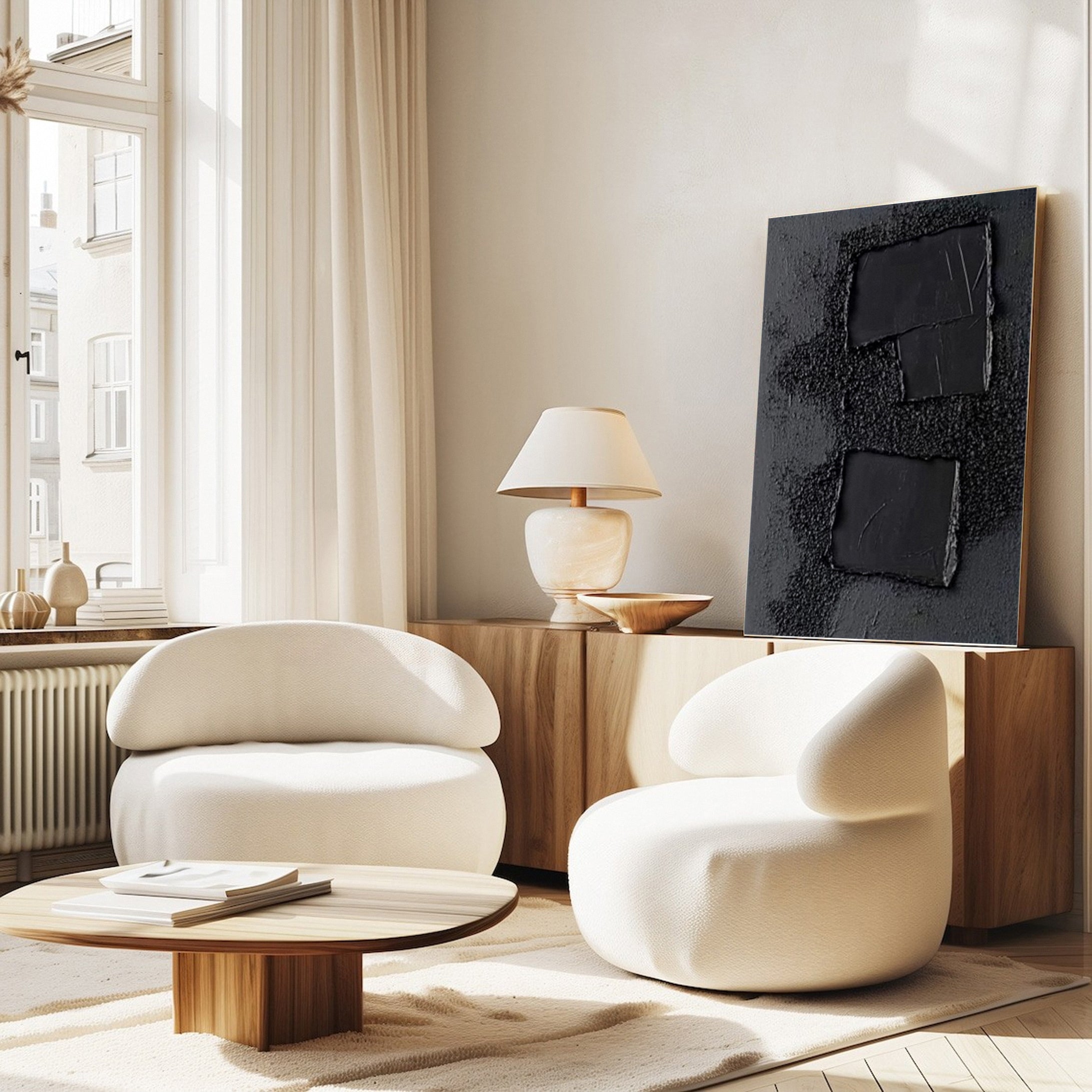Monochrome Elegance Textured Black Abstract Wall Art #BM 126