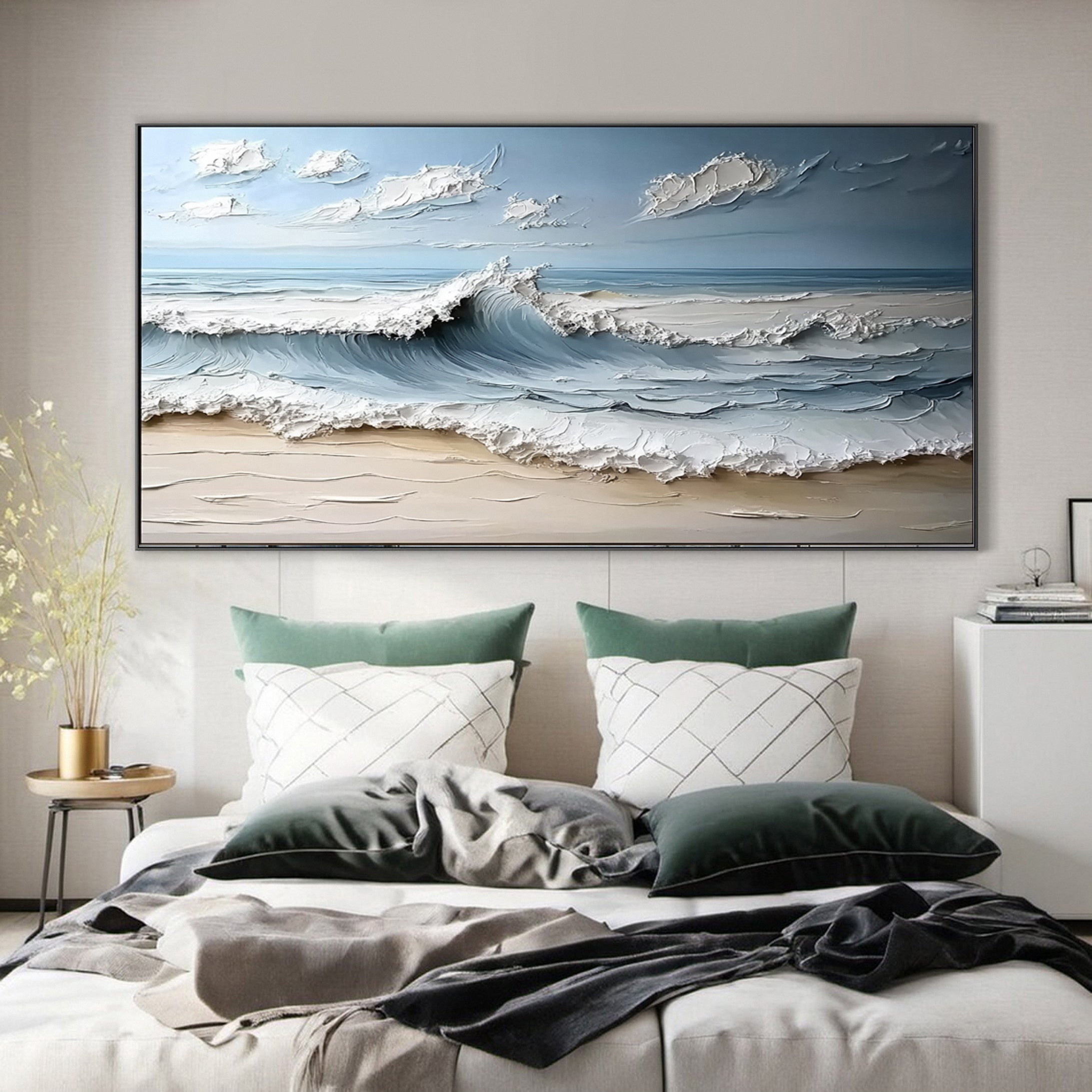 Large Abstract Sea Waves Artwork for Contemporary Wall Decor #OP 013