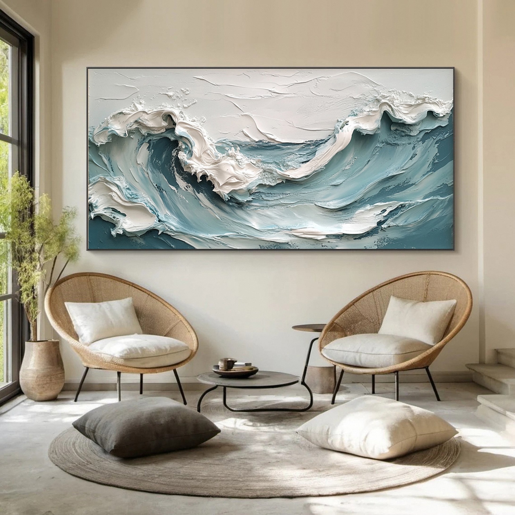 Marine Elegance Luxurious Blue Waves Oil Canvas for Modern Interiors #OP 010