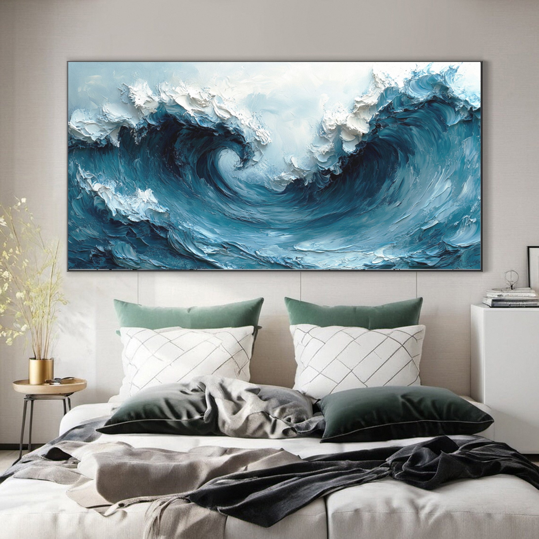 Large Abstract Seascape Canvas Textured Waves for Elegant Interiors #OP 020