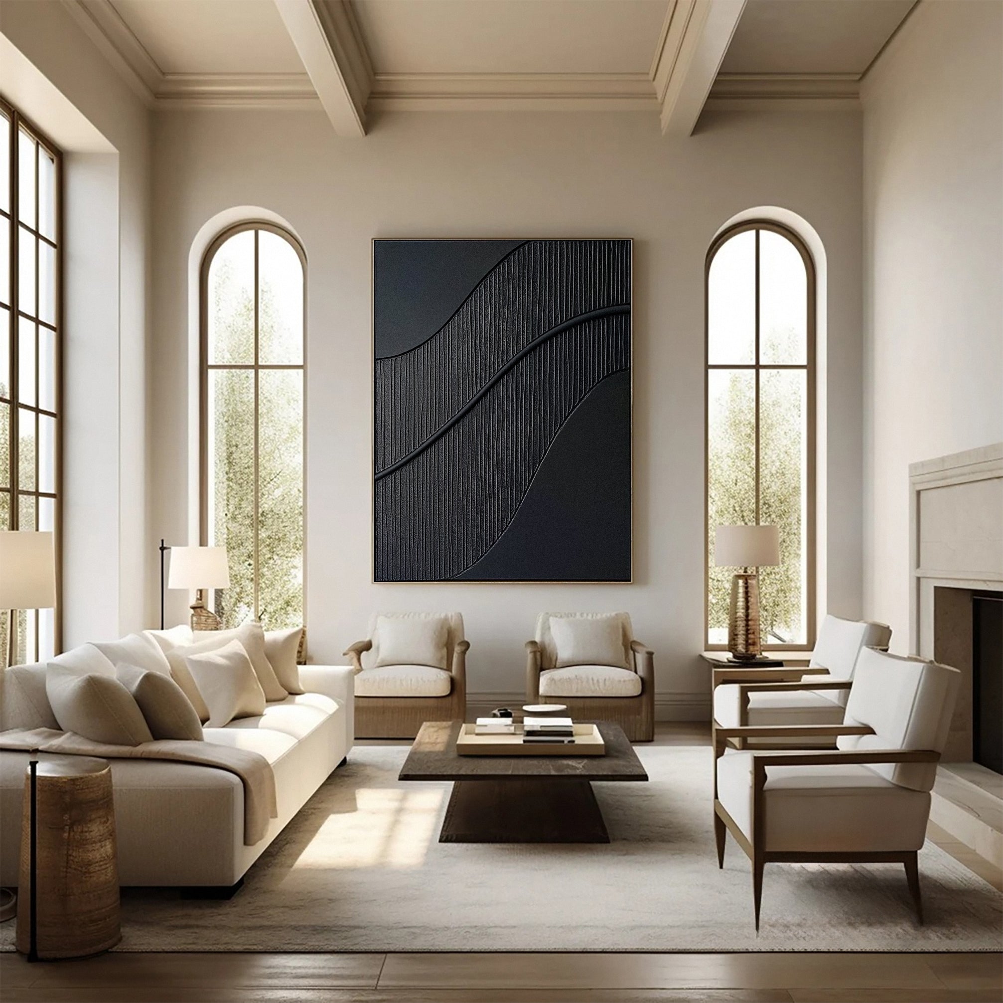 Monochrome Elegance Textured Black Abstract Wall Art #BM 125