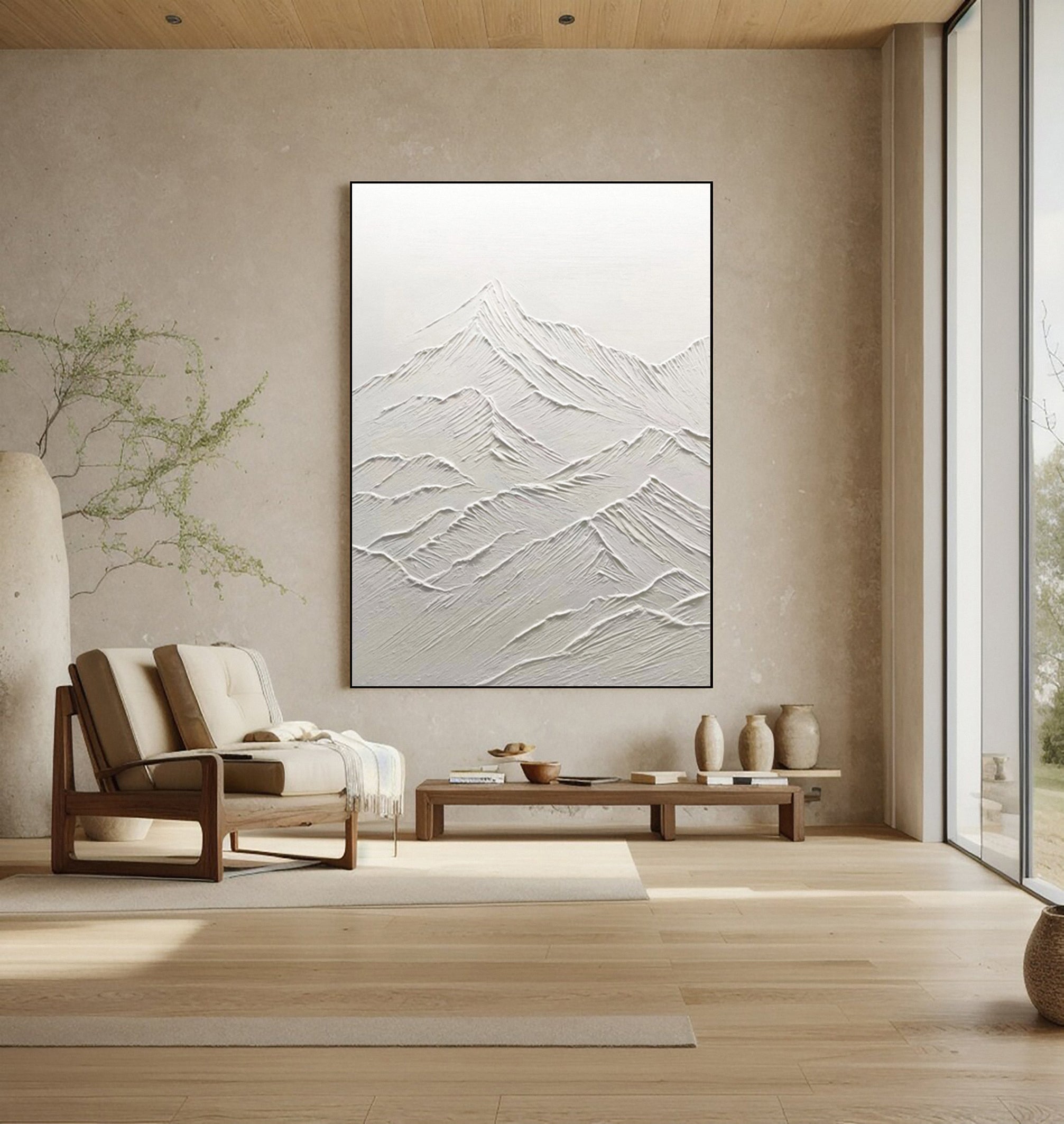 Modern Abstract Canvas with Textured White Ridges and Valleys #BGA 344