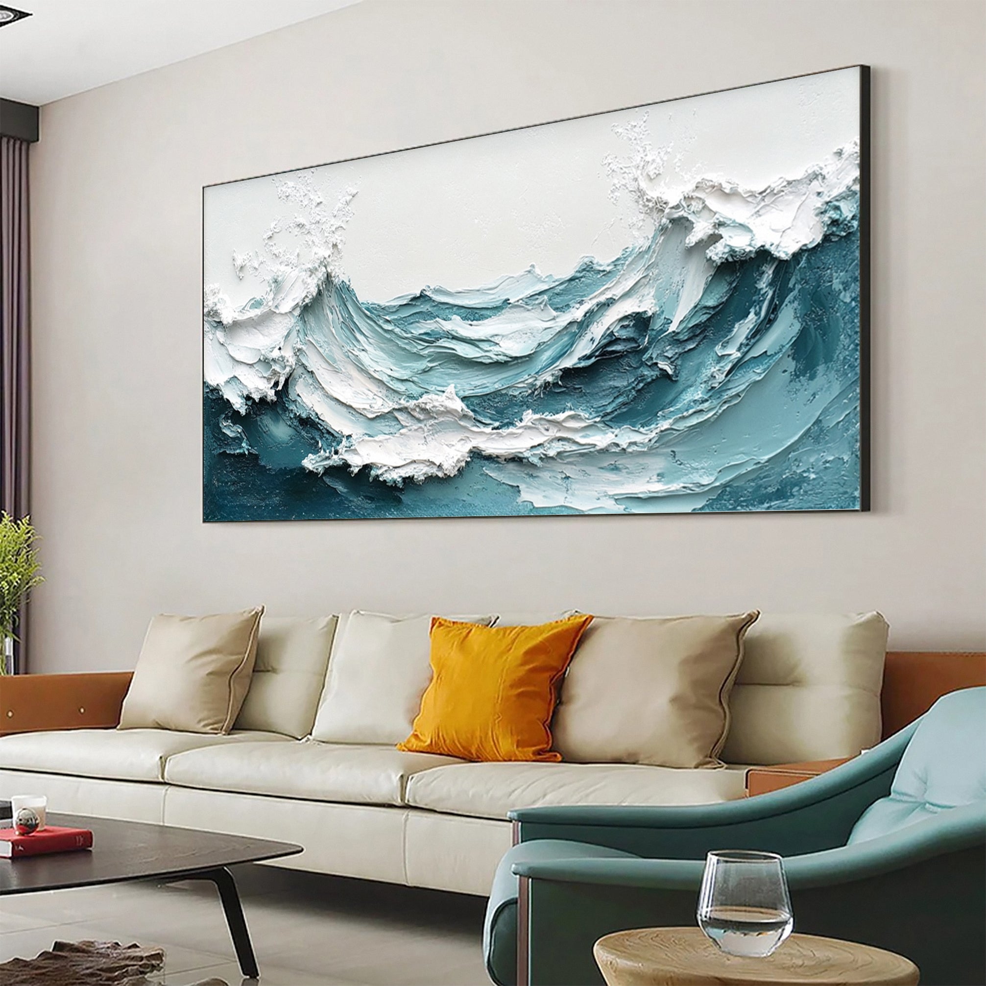 Marine Elegance Luxurious Blue Waves Oil Canvas for Modern Interiors #OP 009