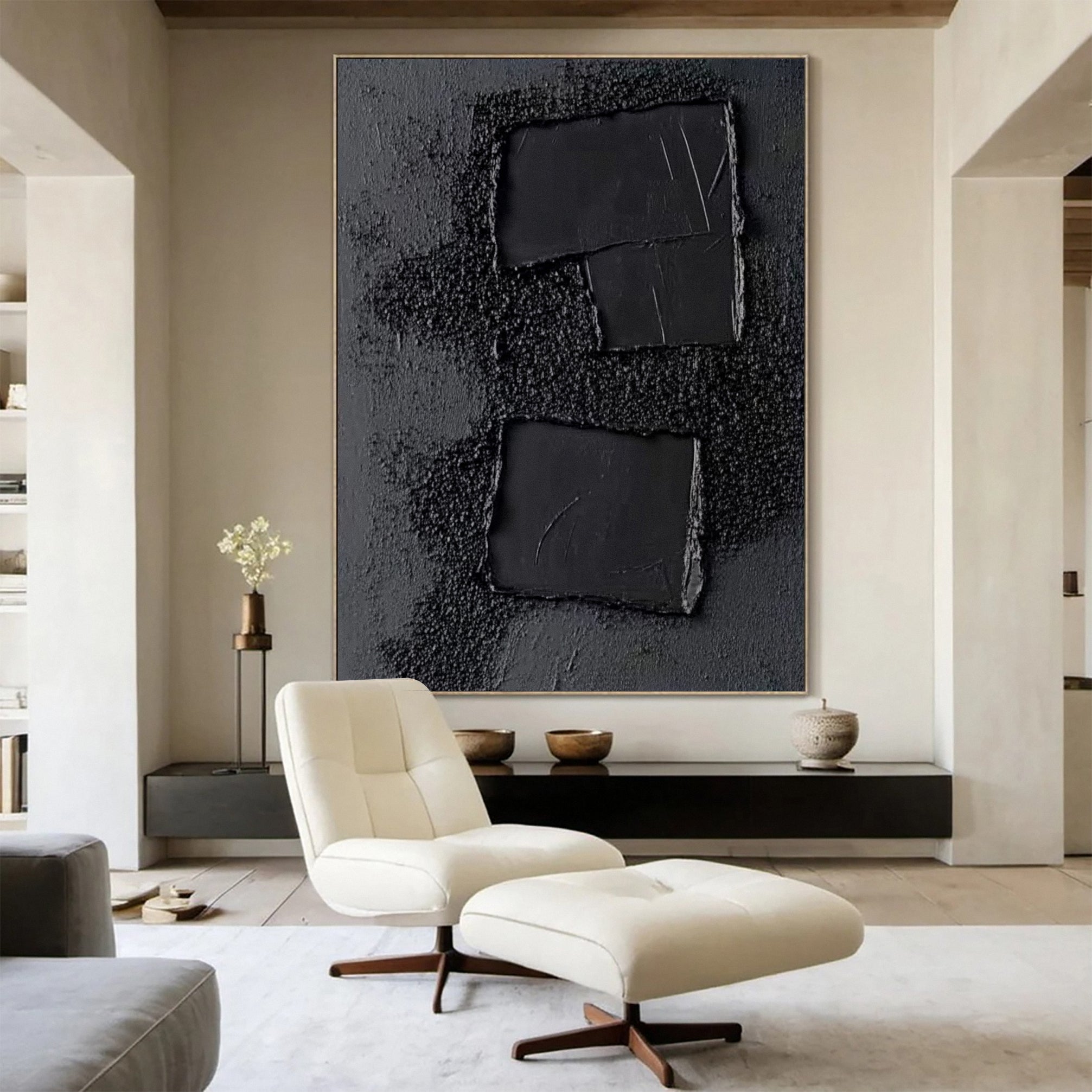 Monochrome Elegance Textured Black Abstract Wall Art #BM 126