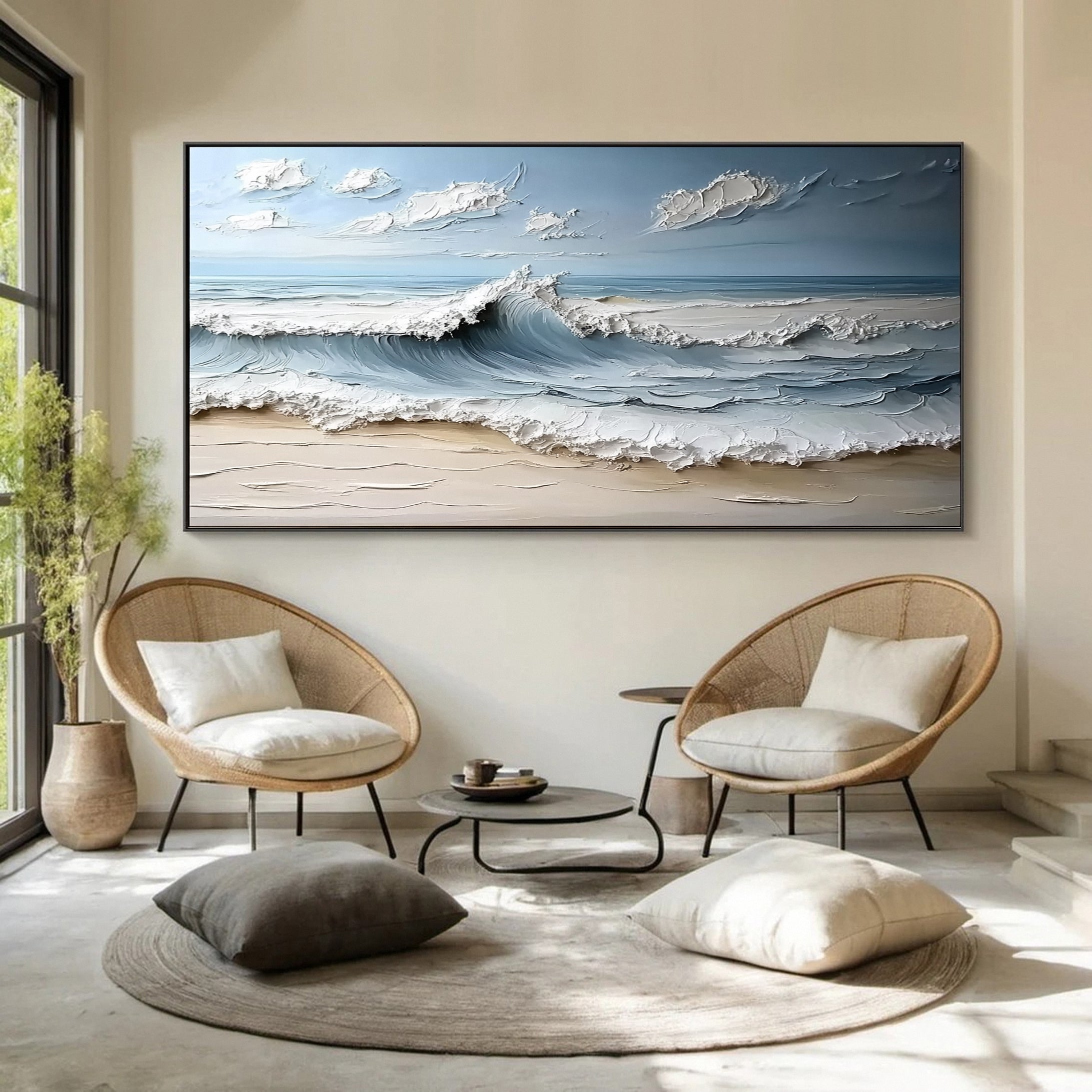 Large Abstract Sea Waves Artwork for Contemporary Wall Decor #OP 013