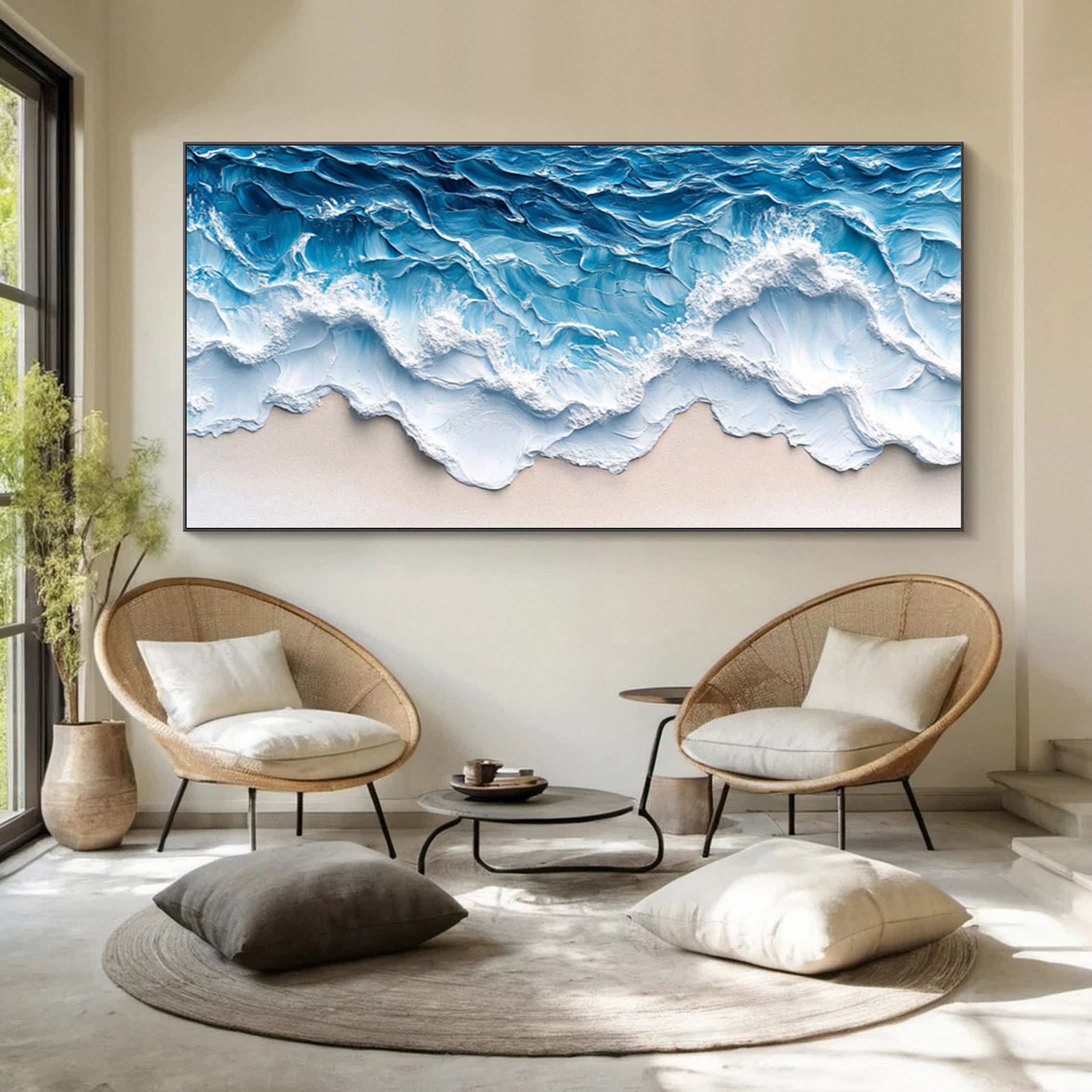 Large Abstract Seascape Canvas Textured Waves for Elegant Interiors #OP 023