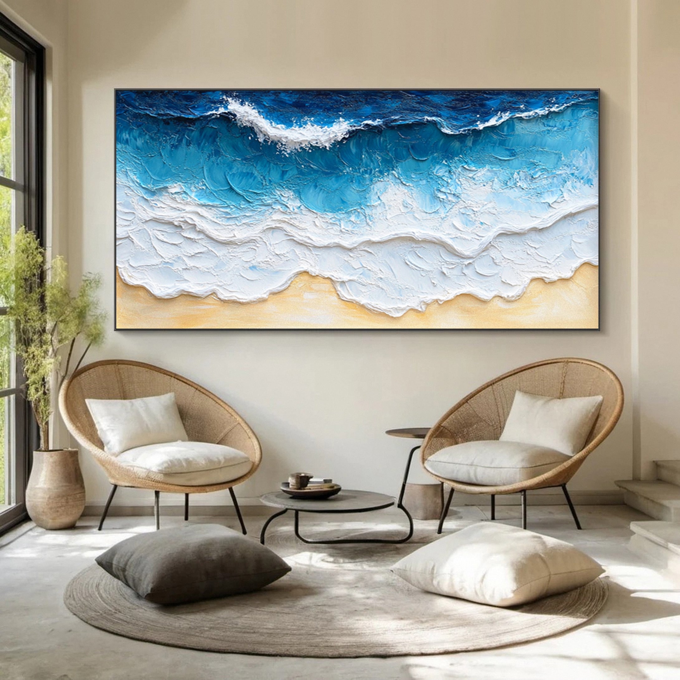 Large Abstract Seascape Canvas Textured Waves for Elegant Interiors #OP 022