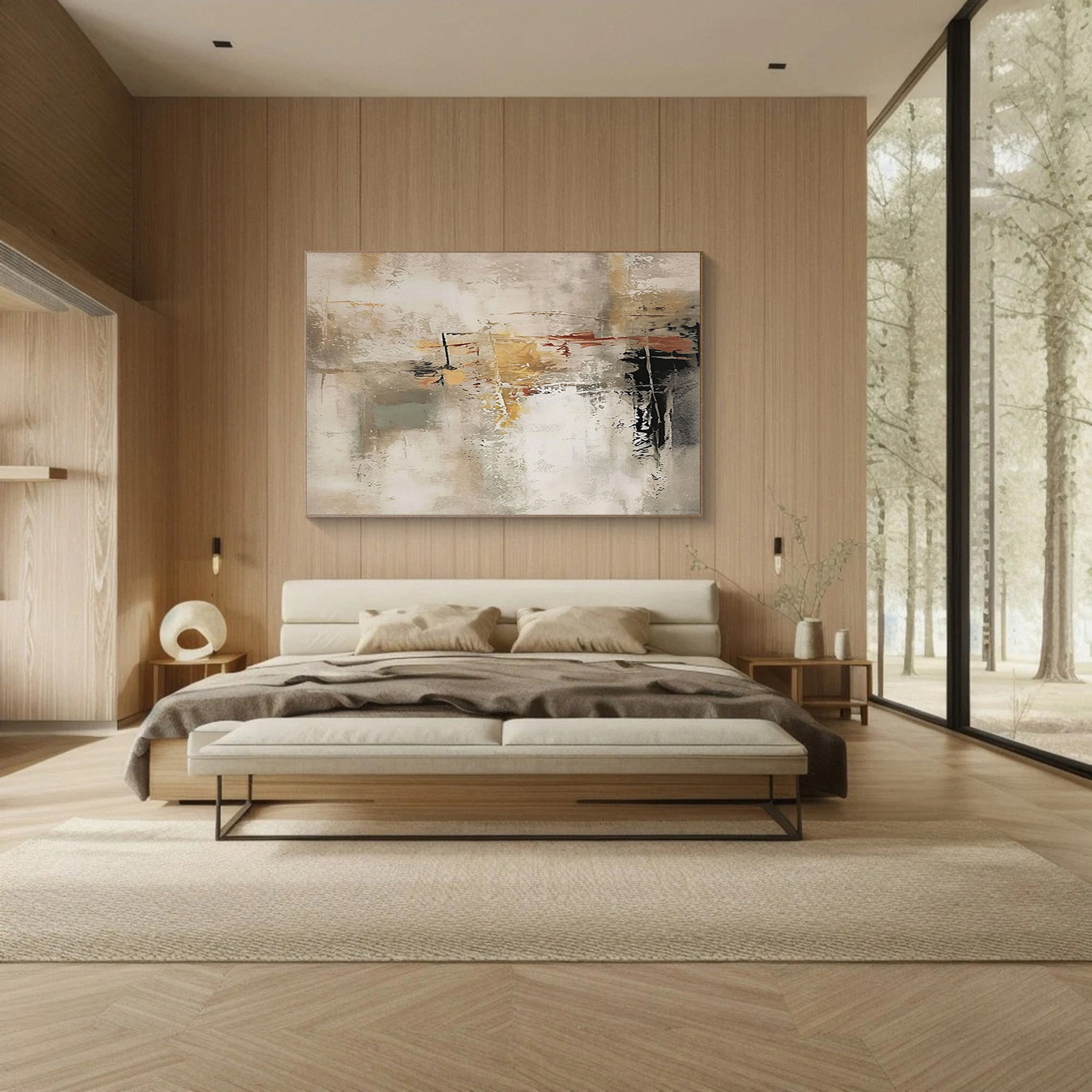 Large Neutral Painting with Texture and Imperfect Forms #BGA 302