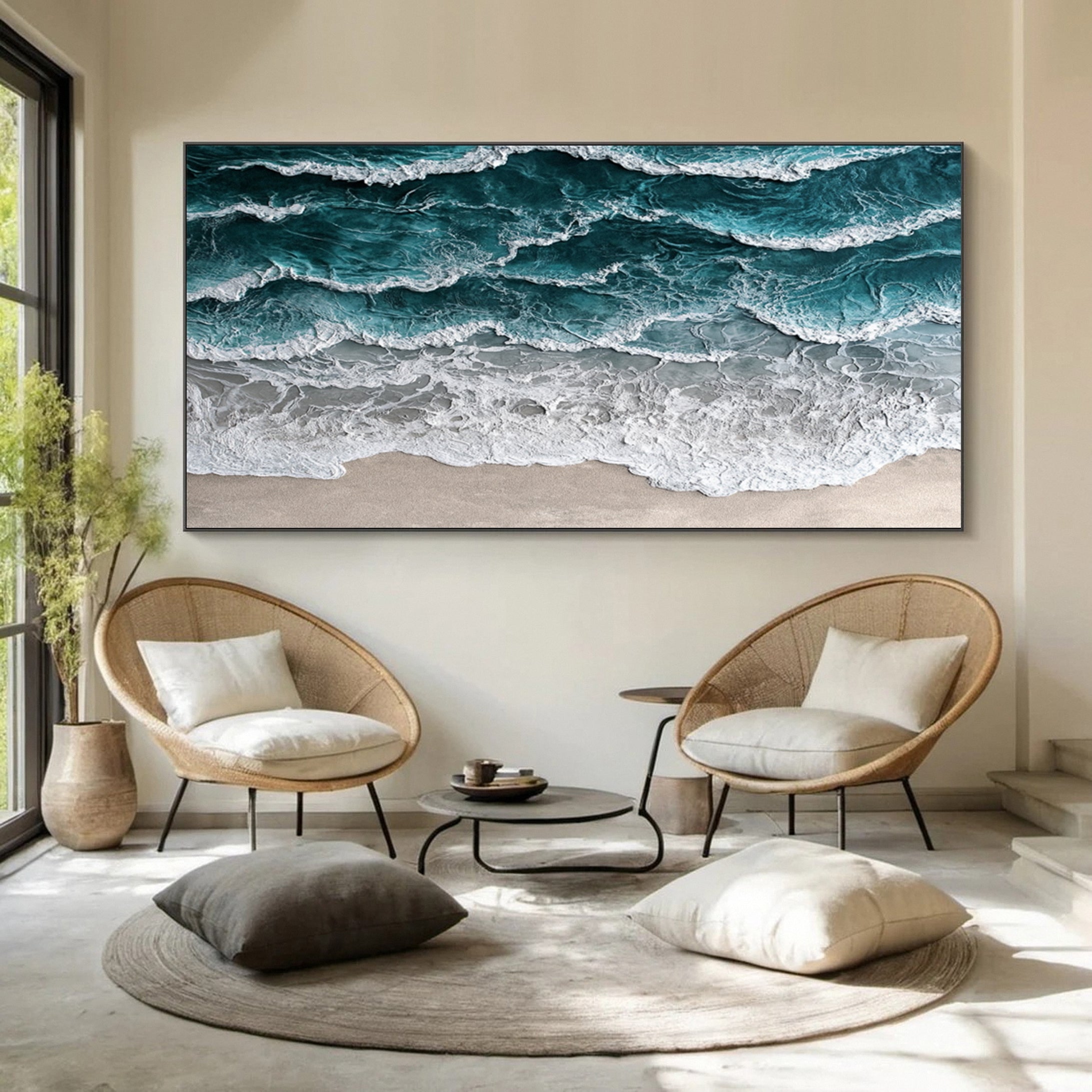 Large Abstract Seascape Canvas Textured Waves for Elegant Interiors #OP 024