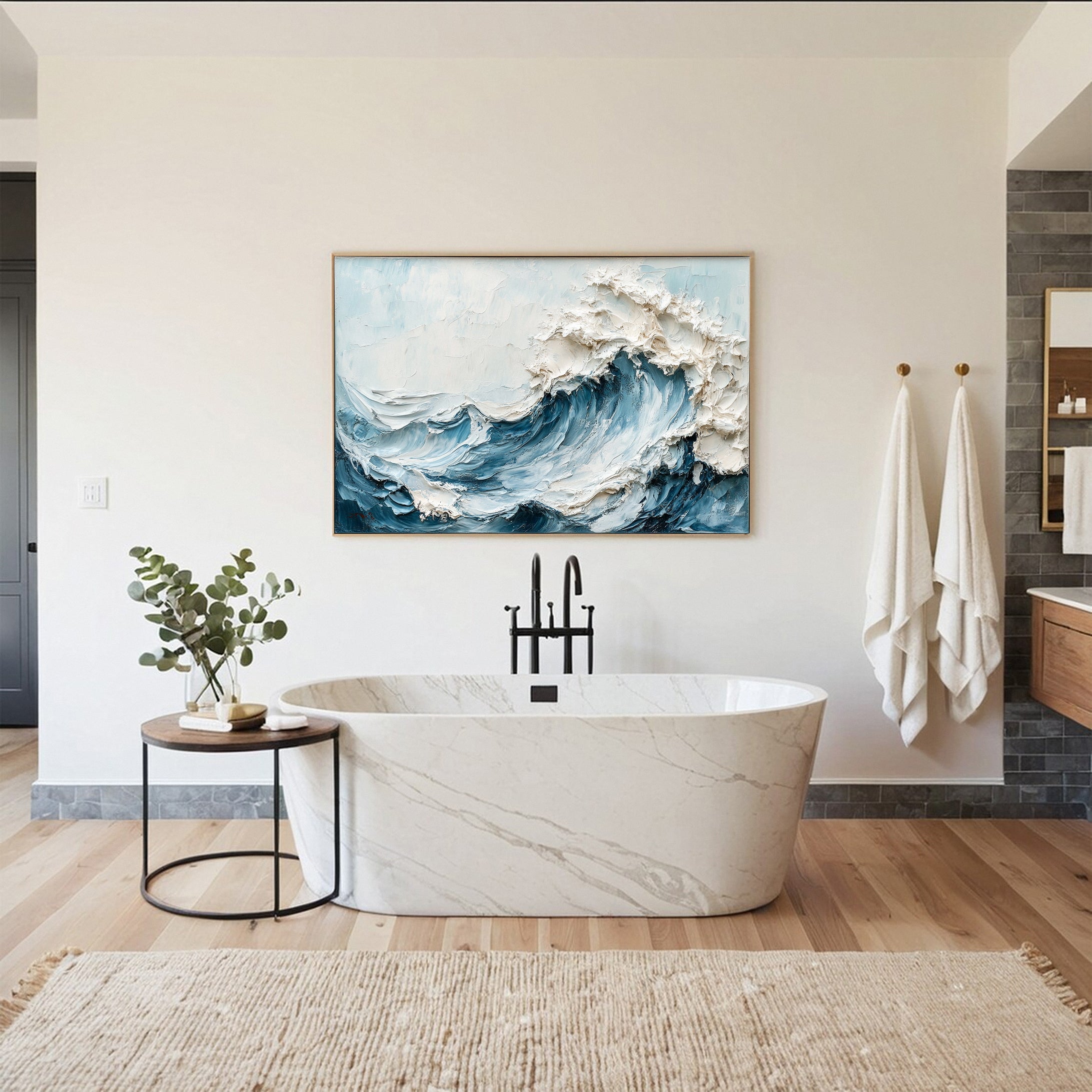 Marine Elegance Luxurious Blue Waves Oil Canvas for Modern Interiors #OP 008