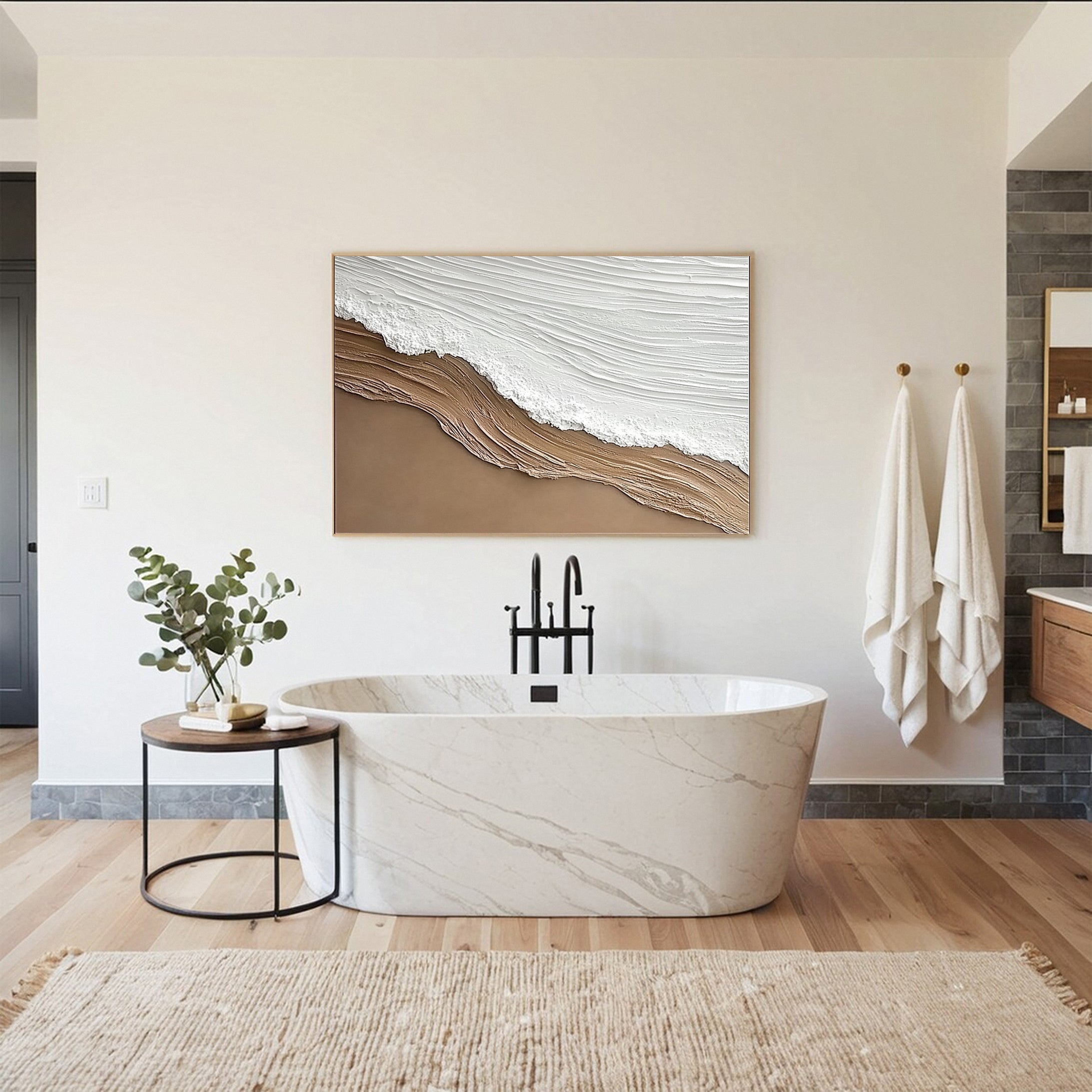 Coastal Serenity Textured Ocean Waves Oil Painting for Living Room #OP 003