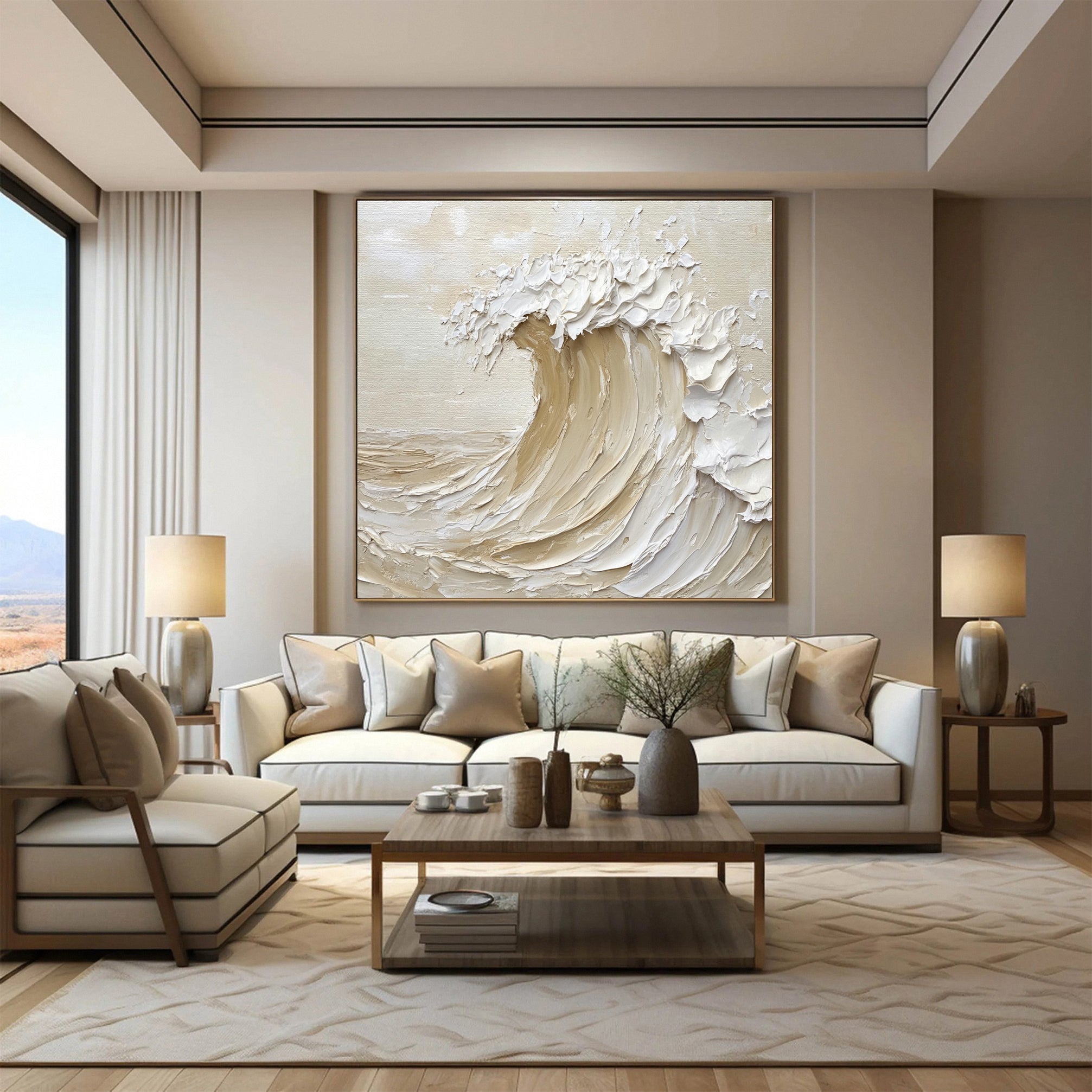 Luxury Ocean Wave Art with 3D Textured Finish for Upscale Homes #OP 037