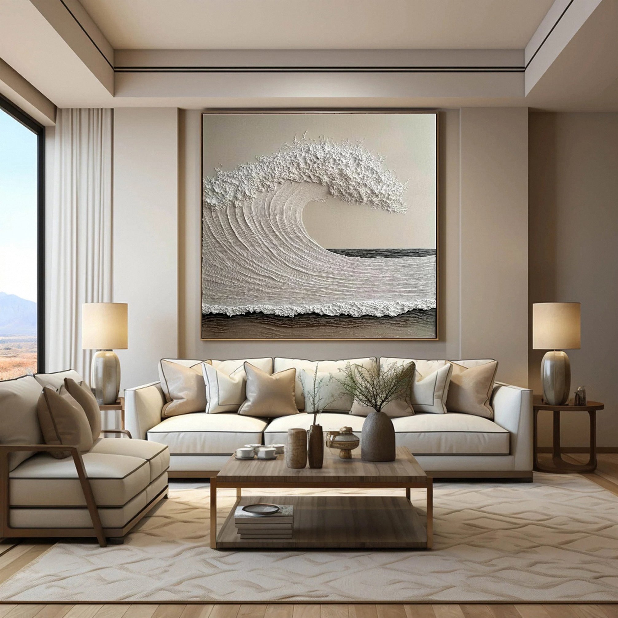 Luxury Ocean Wave Art with 3D Textured Finish for Upscale Homes #OP 035