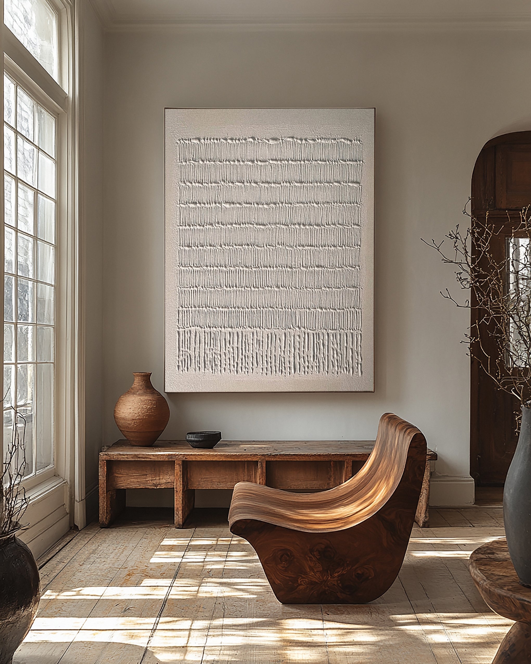Contemporary Neutral Painting with Repeated Vertical Impasto #BGA 307