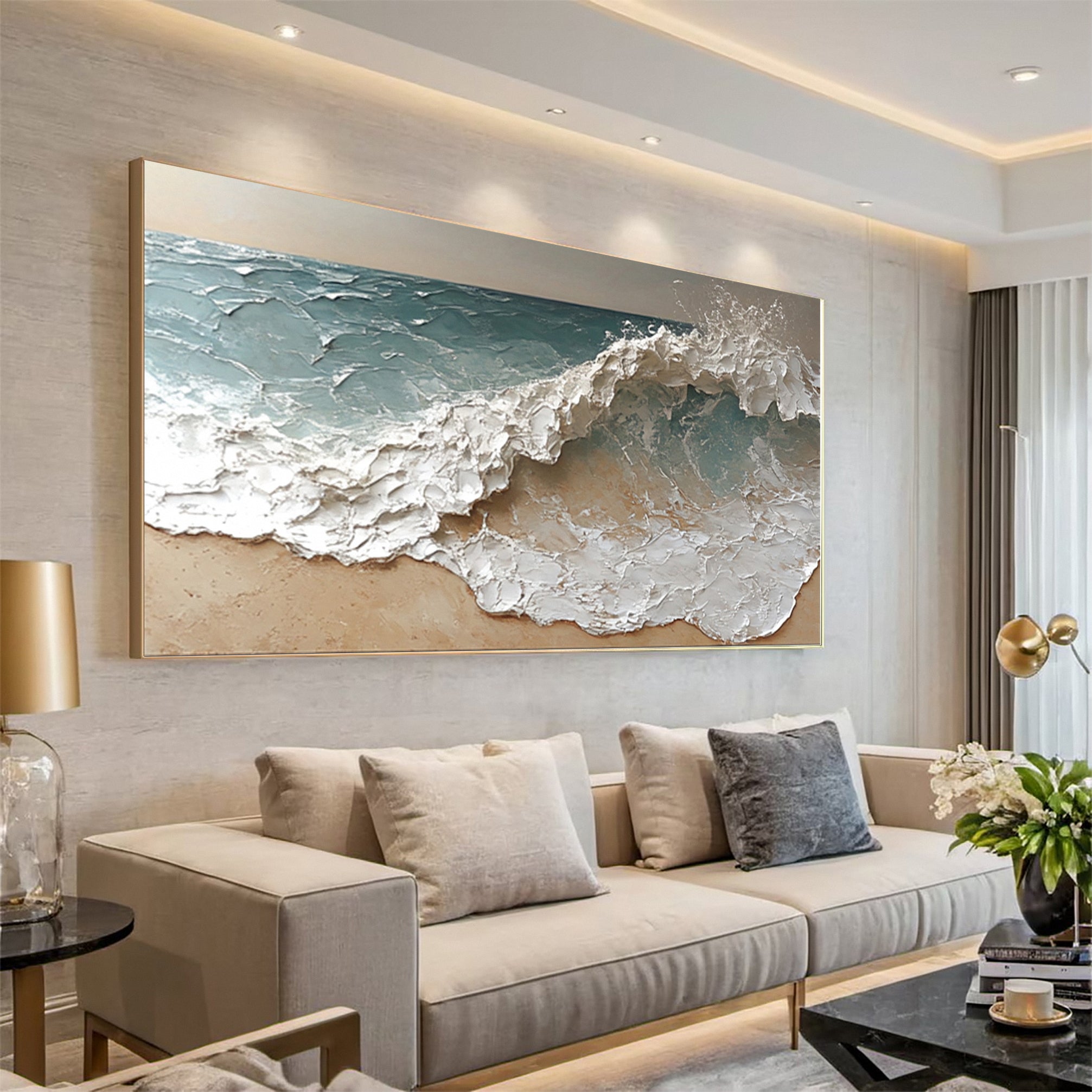 Modern Textured Ocean Landscape Painting Living Room #WG 038