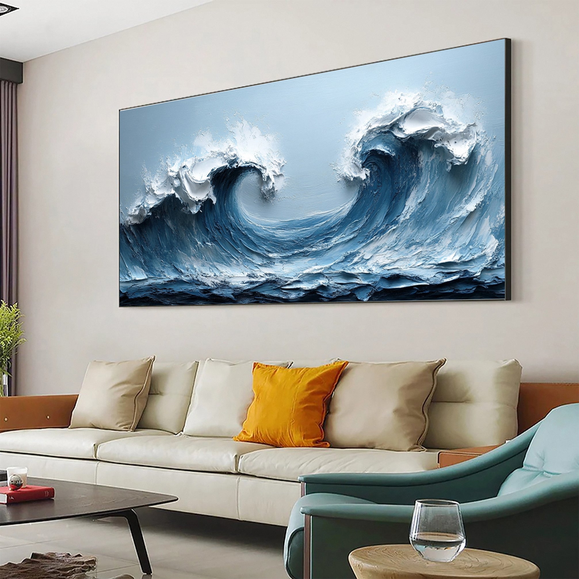 Large Abstract Seascape Canvas Textured Waves for Elegant Interiors #OP 019