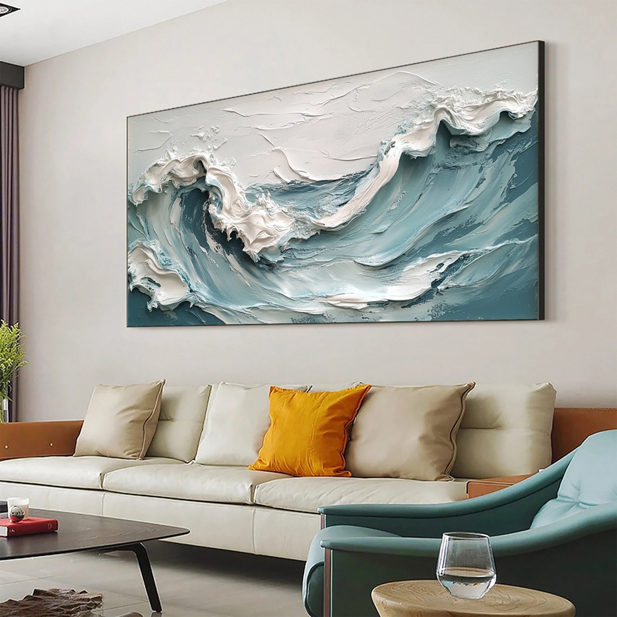 Marine Elegance Luxurious Blue Waves Oil Canvas for Modern Interiors #OP 010