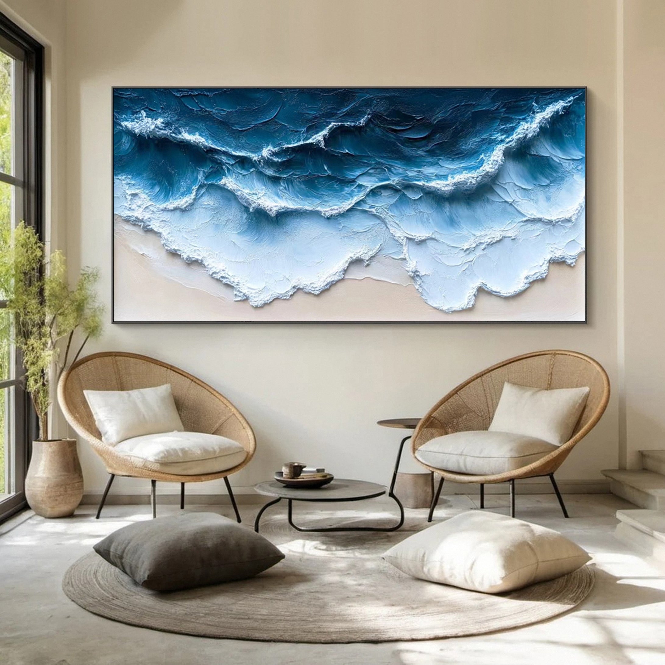 Coastal Serenity Textured Ocean Waves Oil Painting for Living Room #OP 004