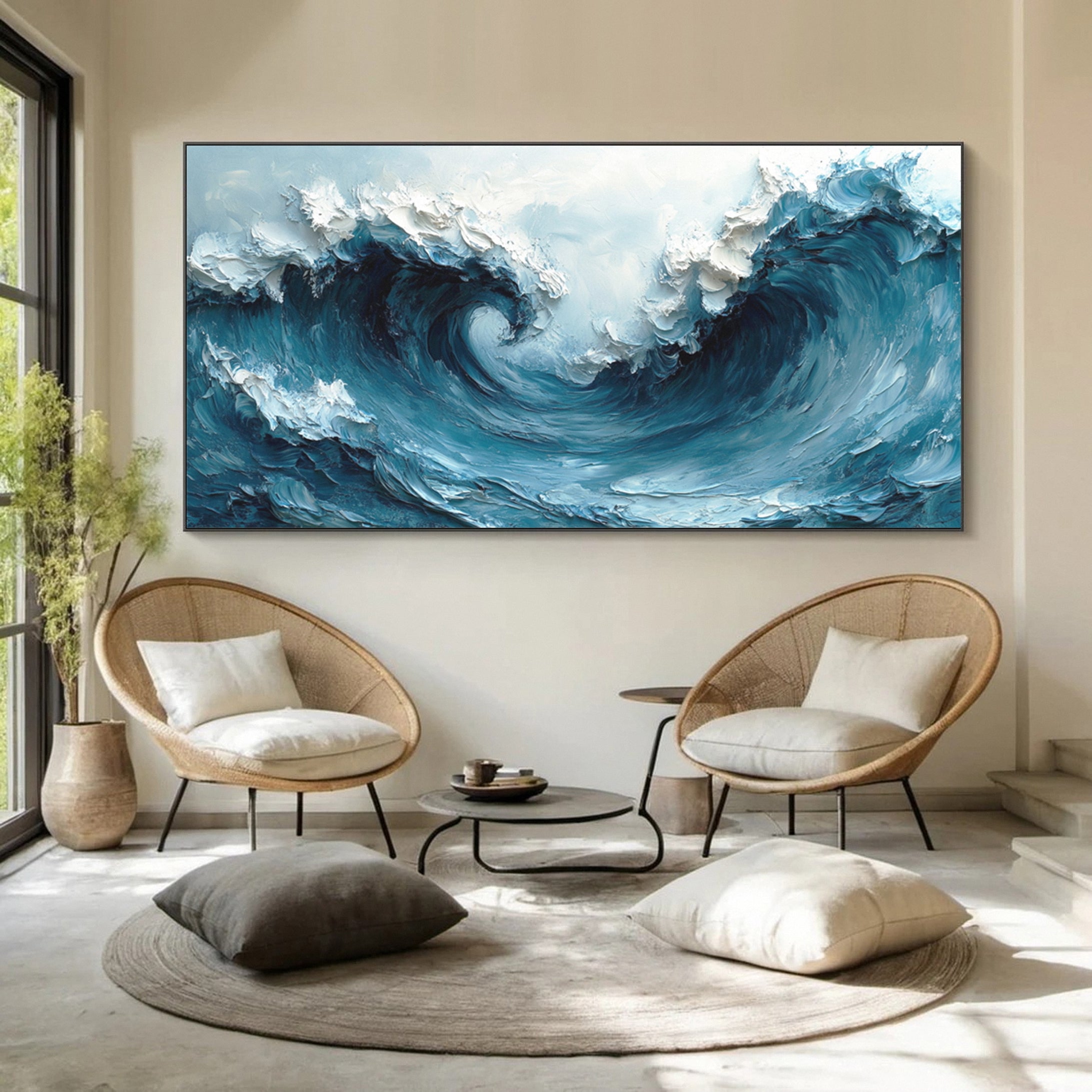 Large Abstract Seascape Canvas Textured Waves for Elegant Interiors #OP 020