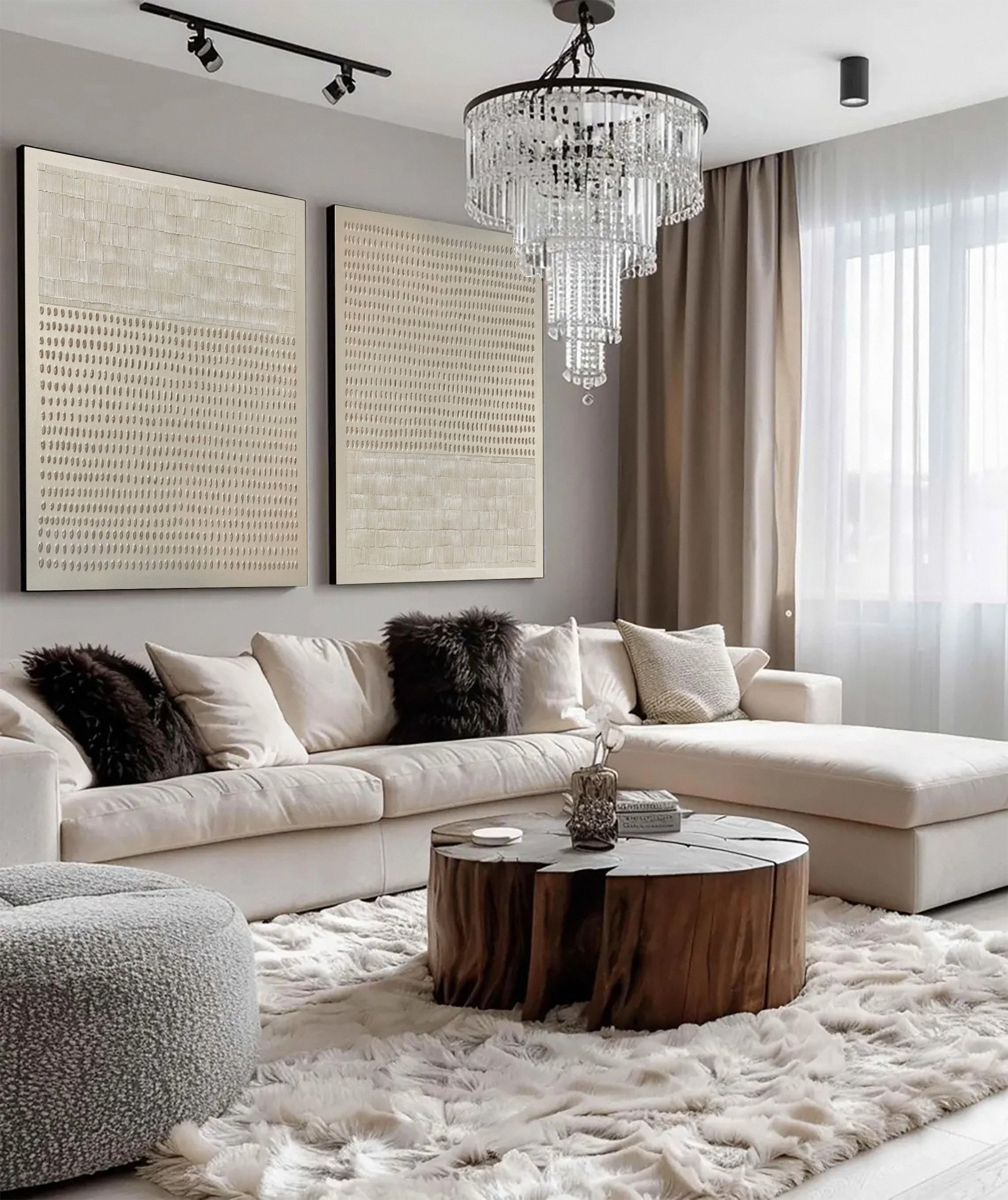 Abstract Neutral Diptych with Repeated Tactile Strokes #BGA 293