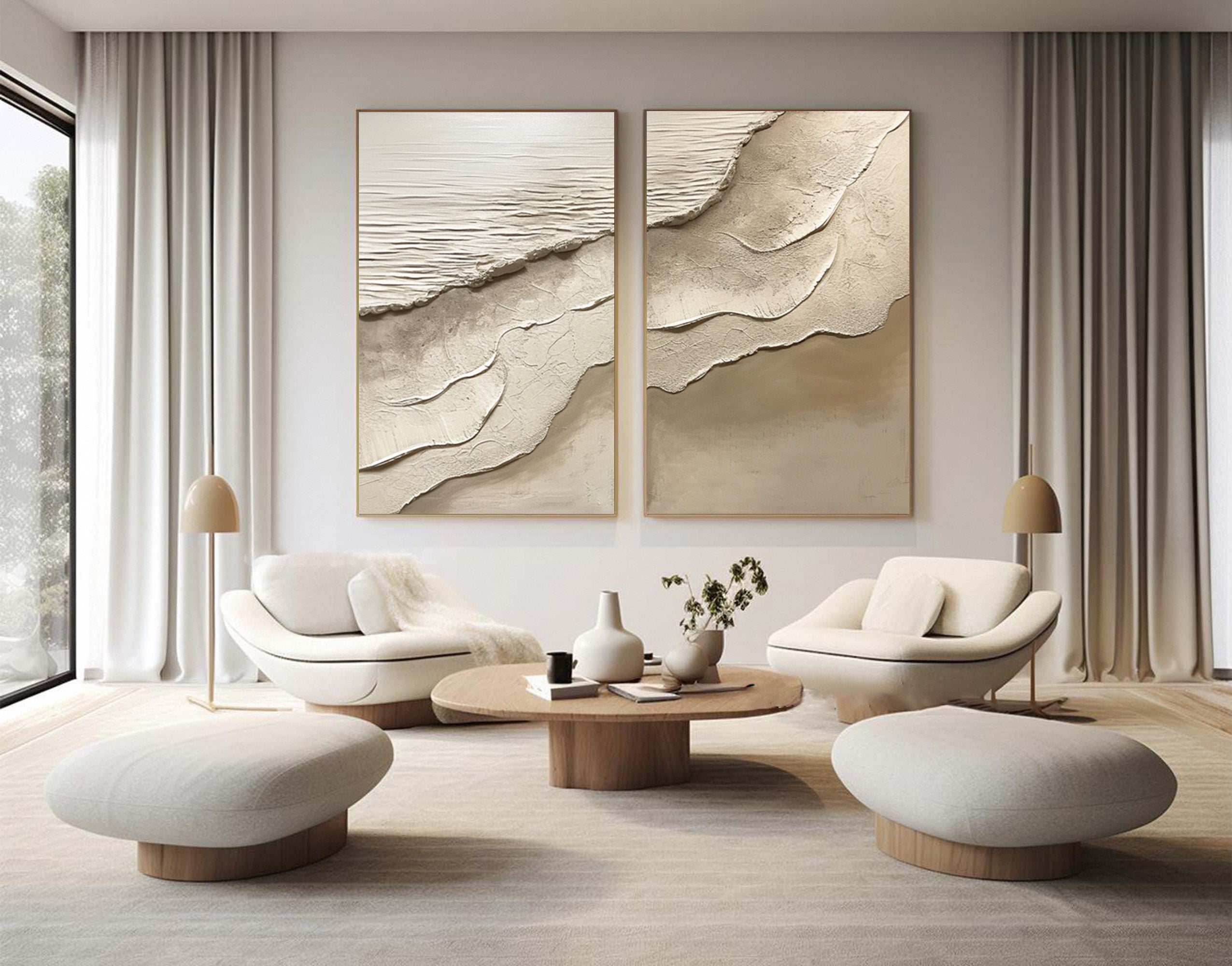 Contemporary Neutral Beach Art with Textured Sand and Water #BGA 301