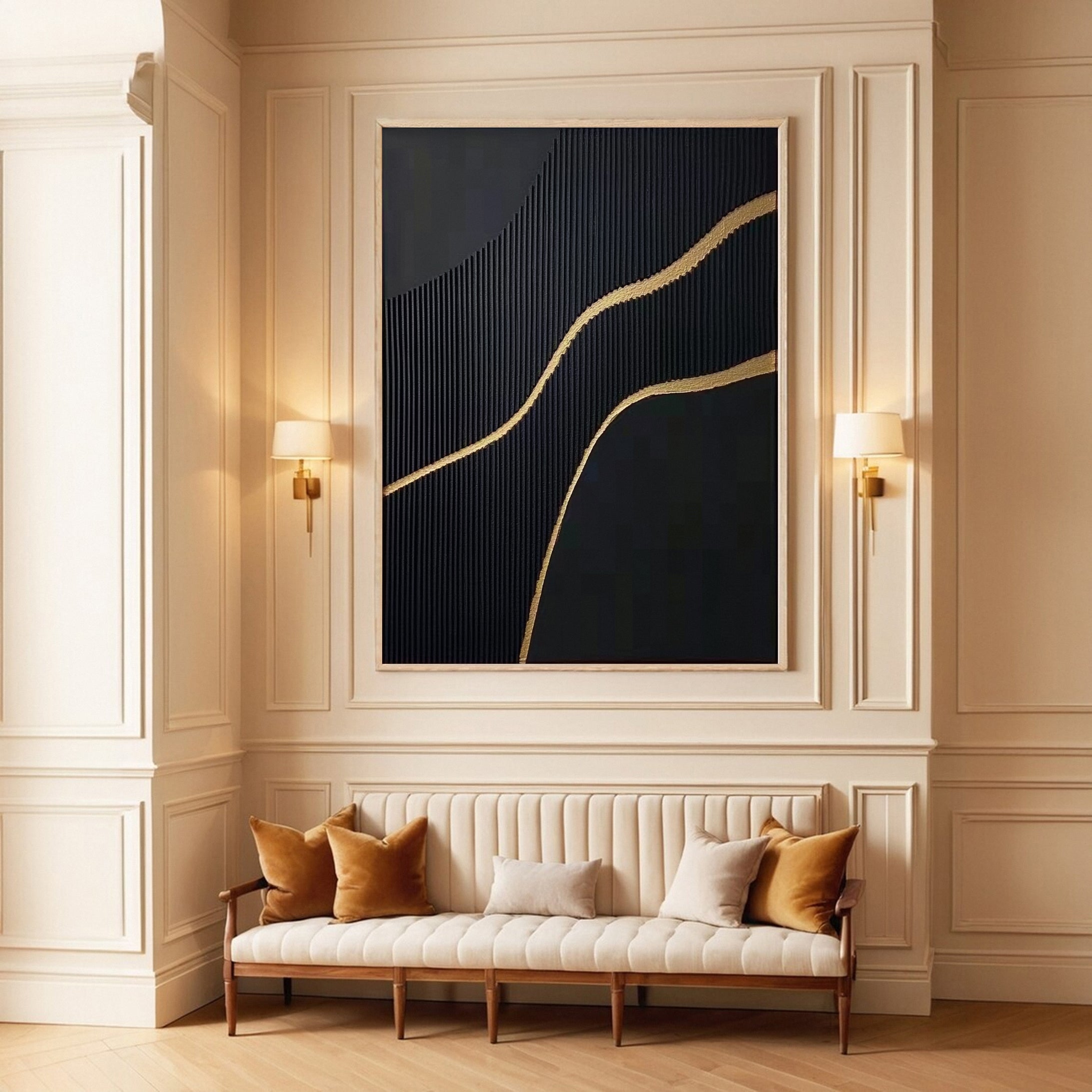 Luxury Textured Wall Art in Black and Gold for Upscale Interior Design #BM 115