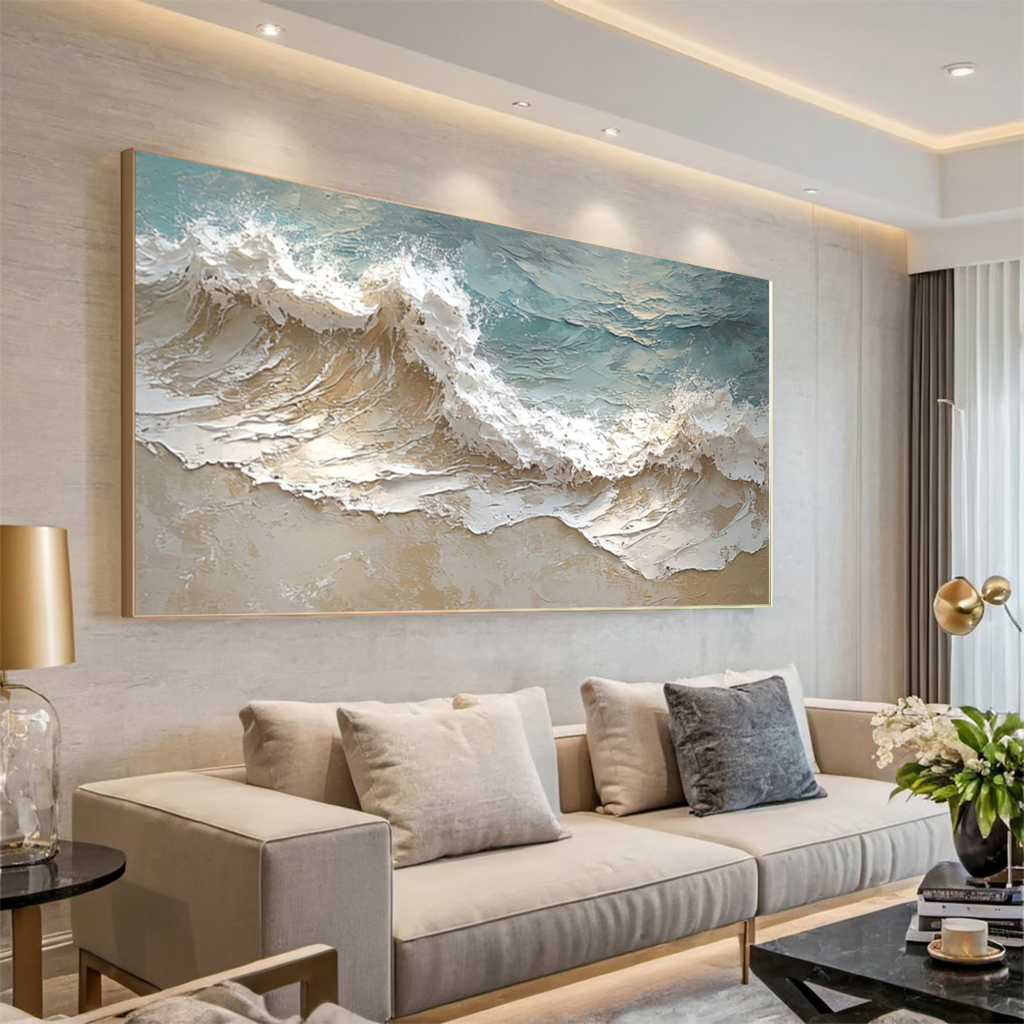 Coastal Abstract Wall Art Oversized Wave Painting Home #WG 037