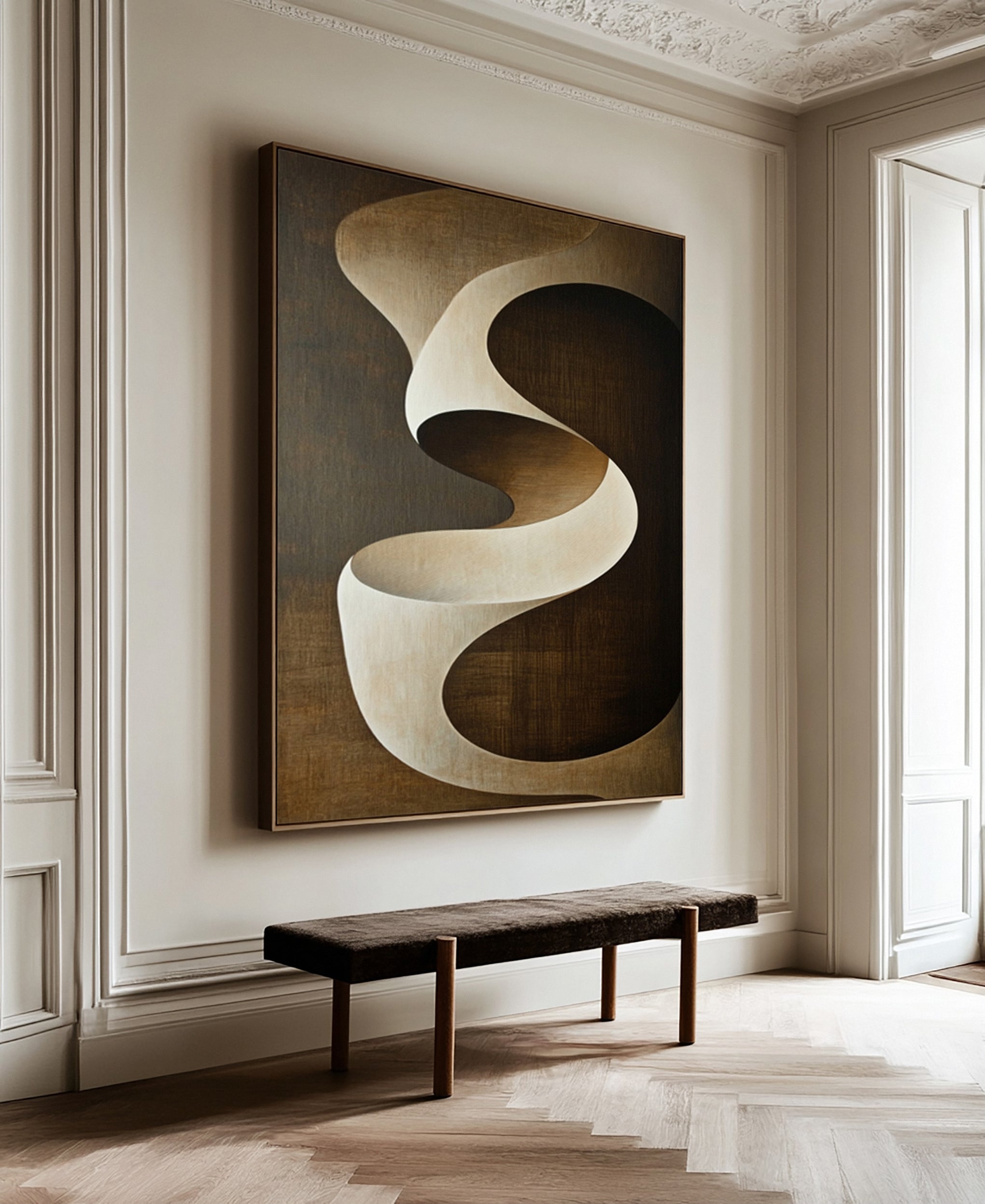 Quiet Motion: Minimalist Abstract with Gentle Brown Swirl #BGA 296