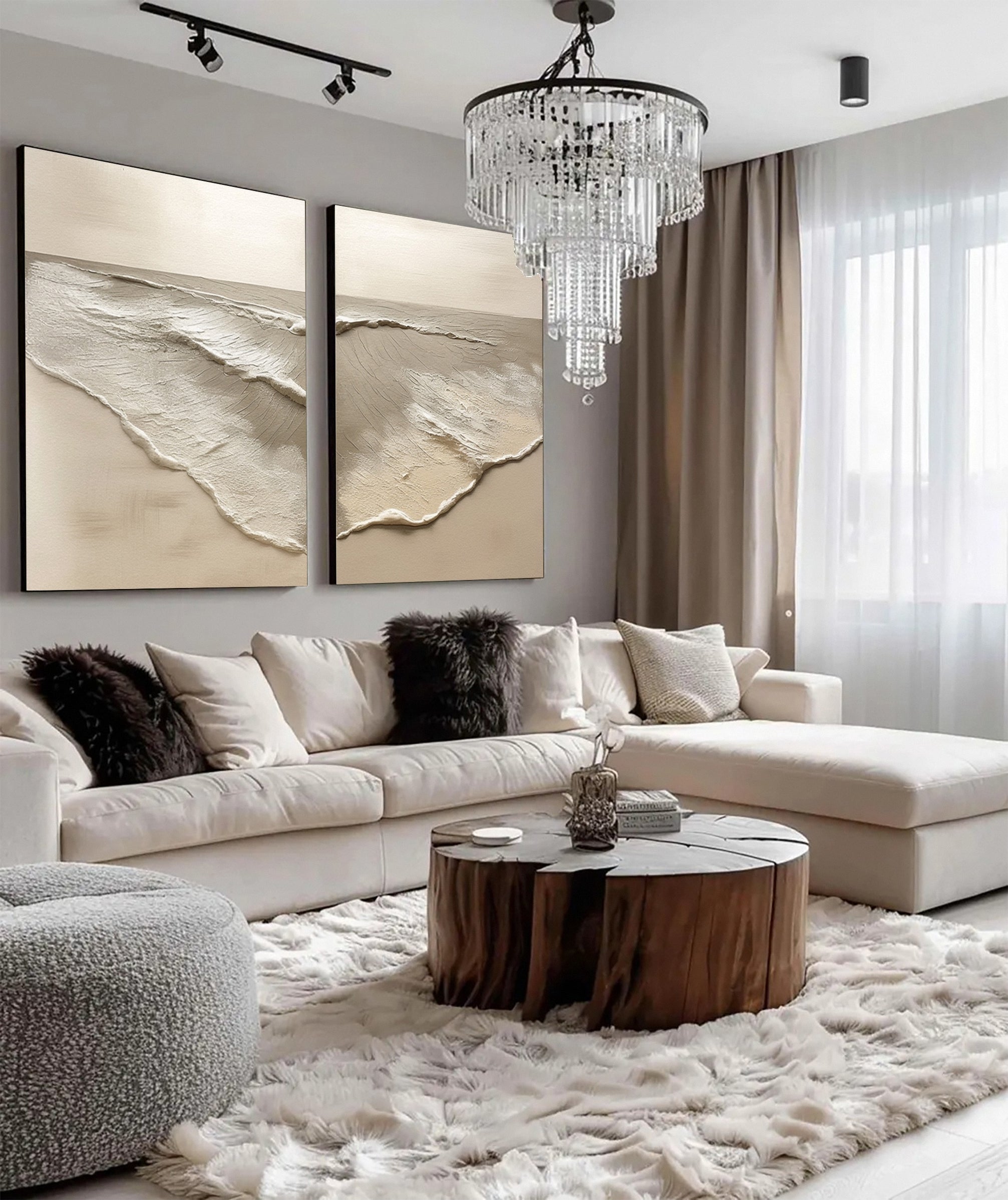 Minimalist Neutral Beach Diptych with Tactile Coastal Forms #BGA 304
